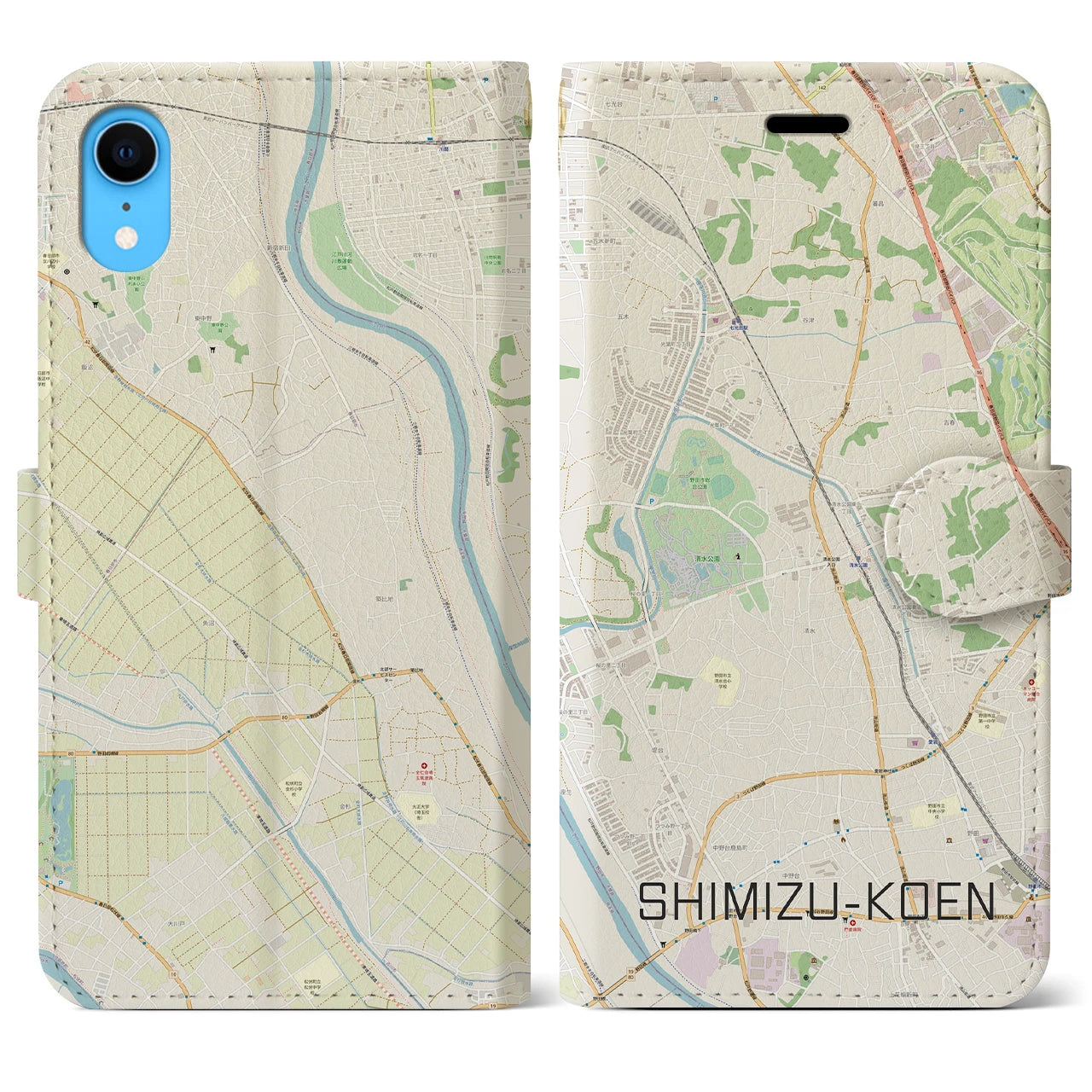 【清水公園(千葉県)】地図柄iPhoneケース(手帳タイプ)ナチュラル・iPhone XR 用