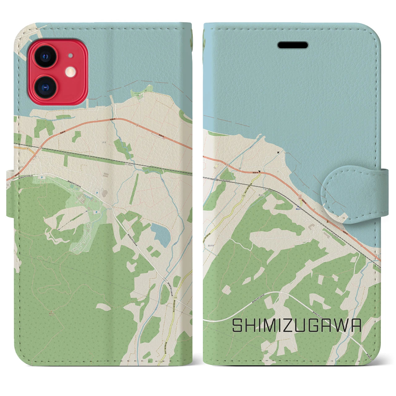 【清水川(青森県)】地図柄iPhoneケース(手帳タイプ)ナチュラル・iPhone 11 用