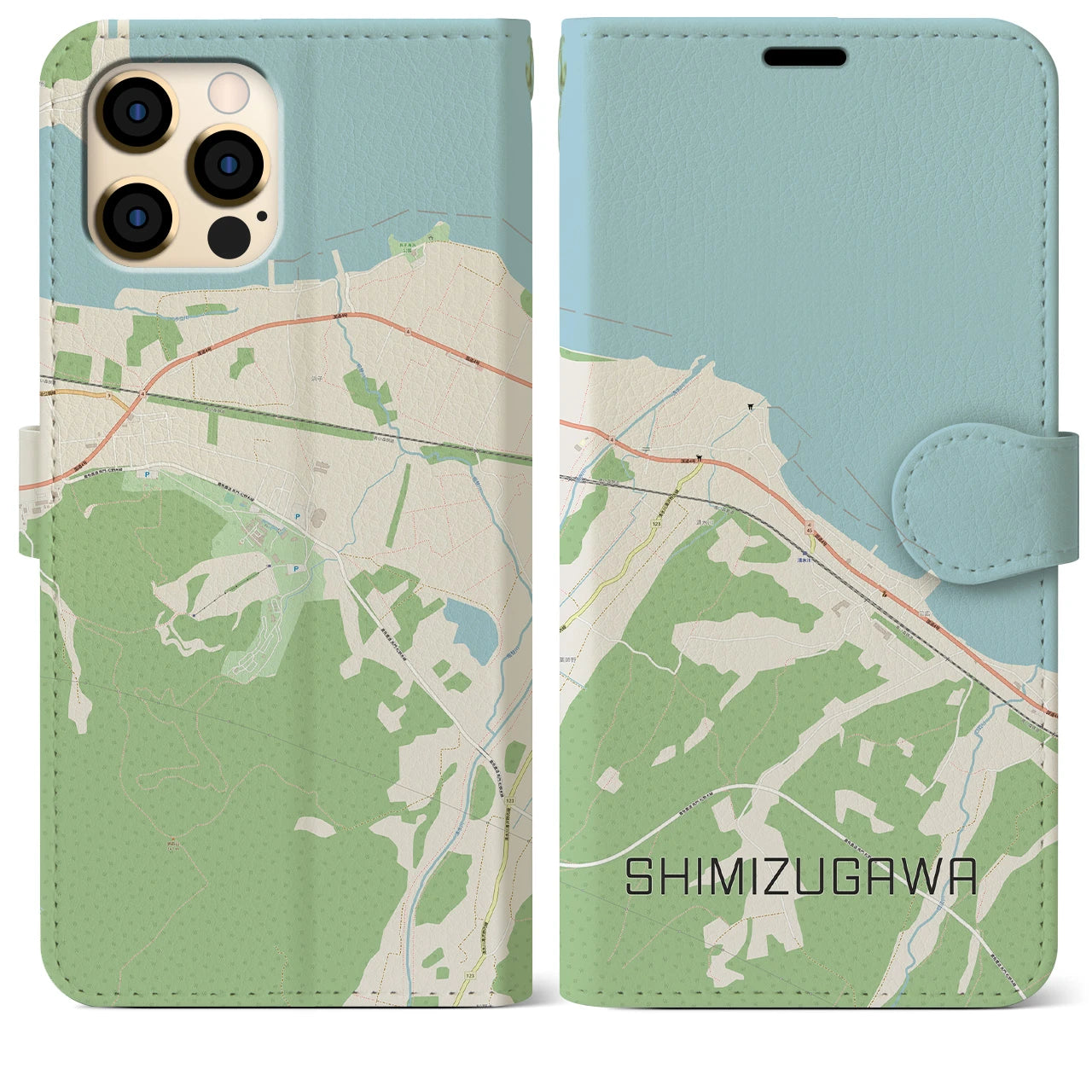 【清水川(青森県)】地図柄iPhoneケース(手帳タイプ)ナチュラル・iPhone 12 Pro Max 用