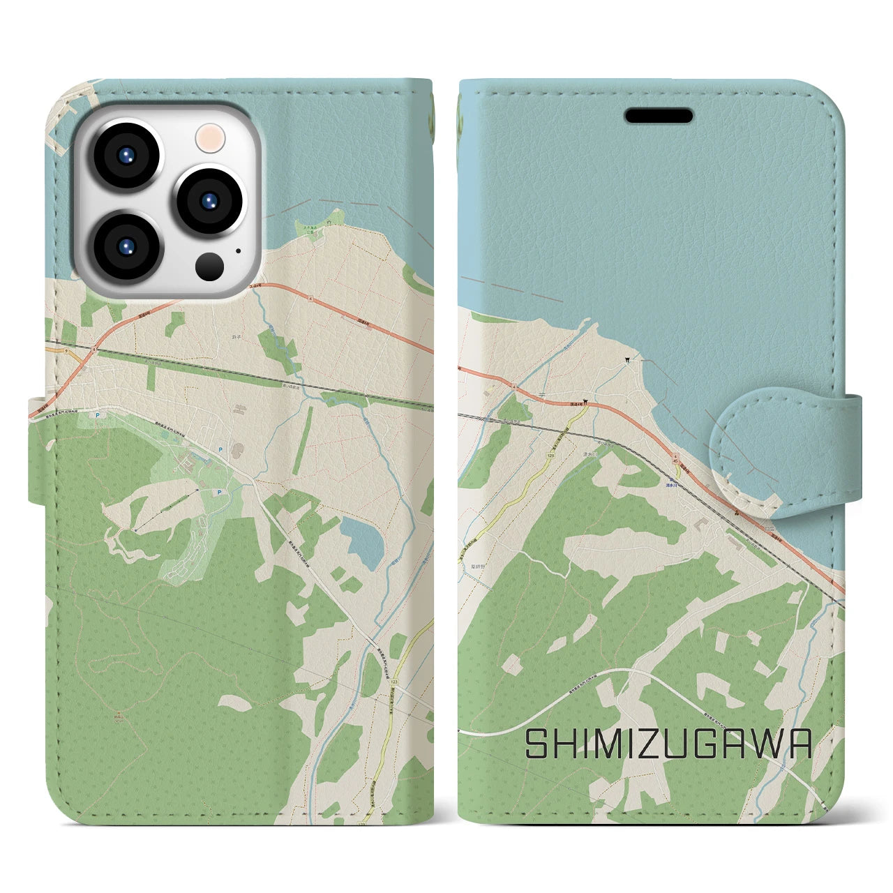 【清水川(青森県)】地図柄iPhoneケース(手帳タイプ)ナチュラル・iPhone 13 Pro 用