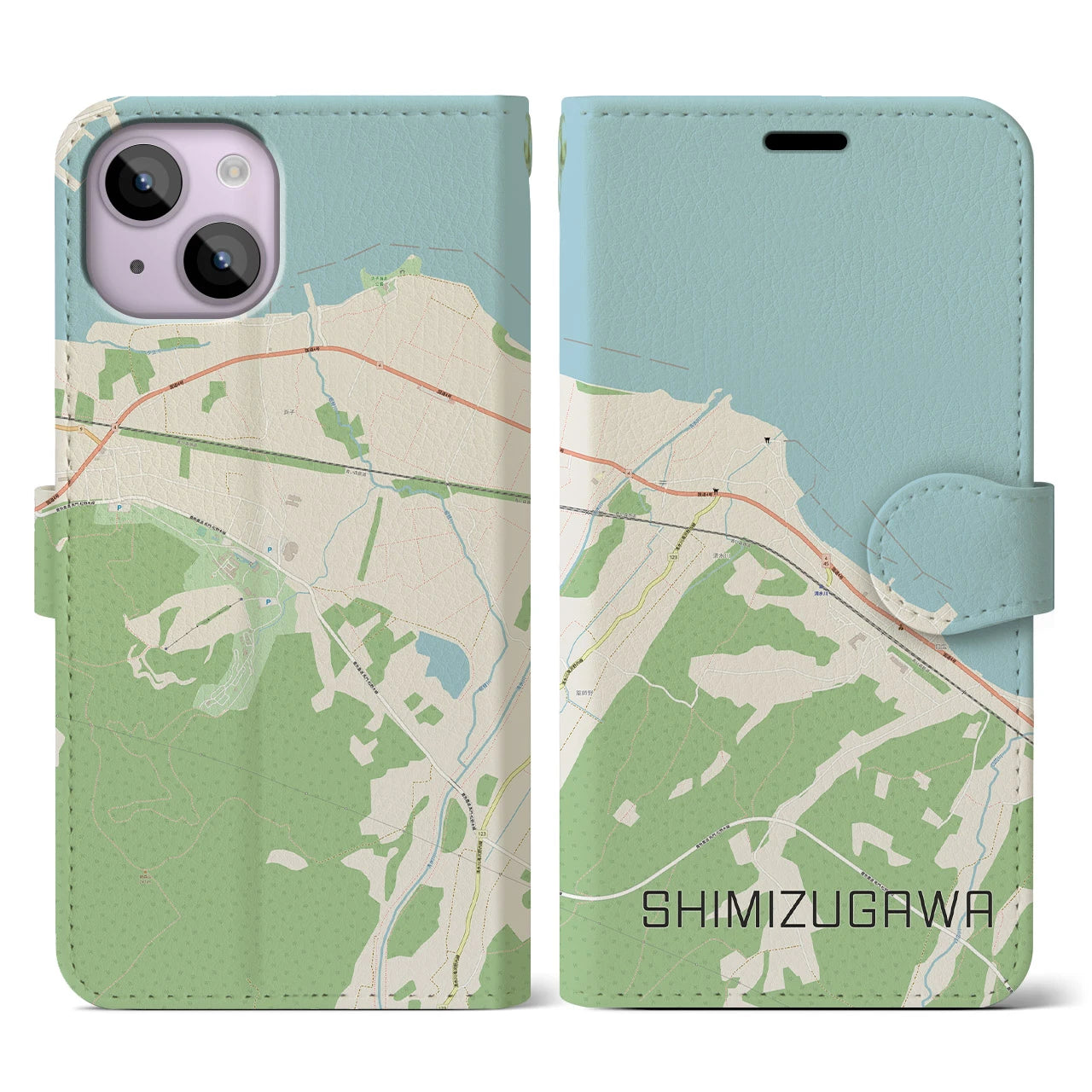 【清水川(青森県)】地図柄iPhoneケース(手帳タイプ)ナチュラル・iPhone 14 用
