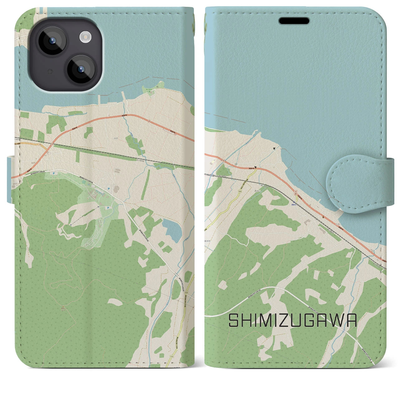 【清水川(青森県)】地図柄iPhoneケース(手帳タイプ)ナチュラル・iPhone 14 Plus 用