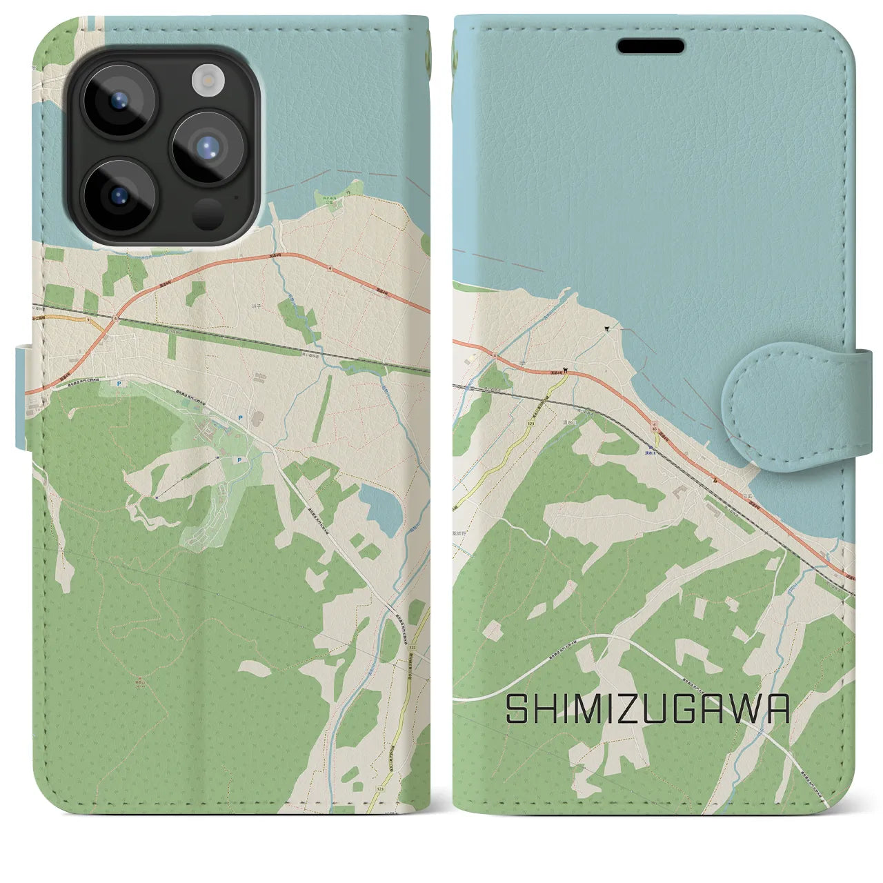 【清水川(青森県)】地図柄iPhoneケース(手帳タイプ)ナチュラル・iPhone 15 Pro Max 用