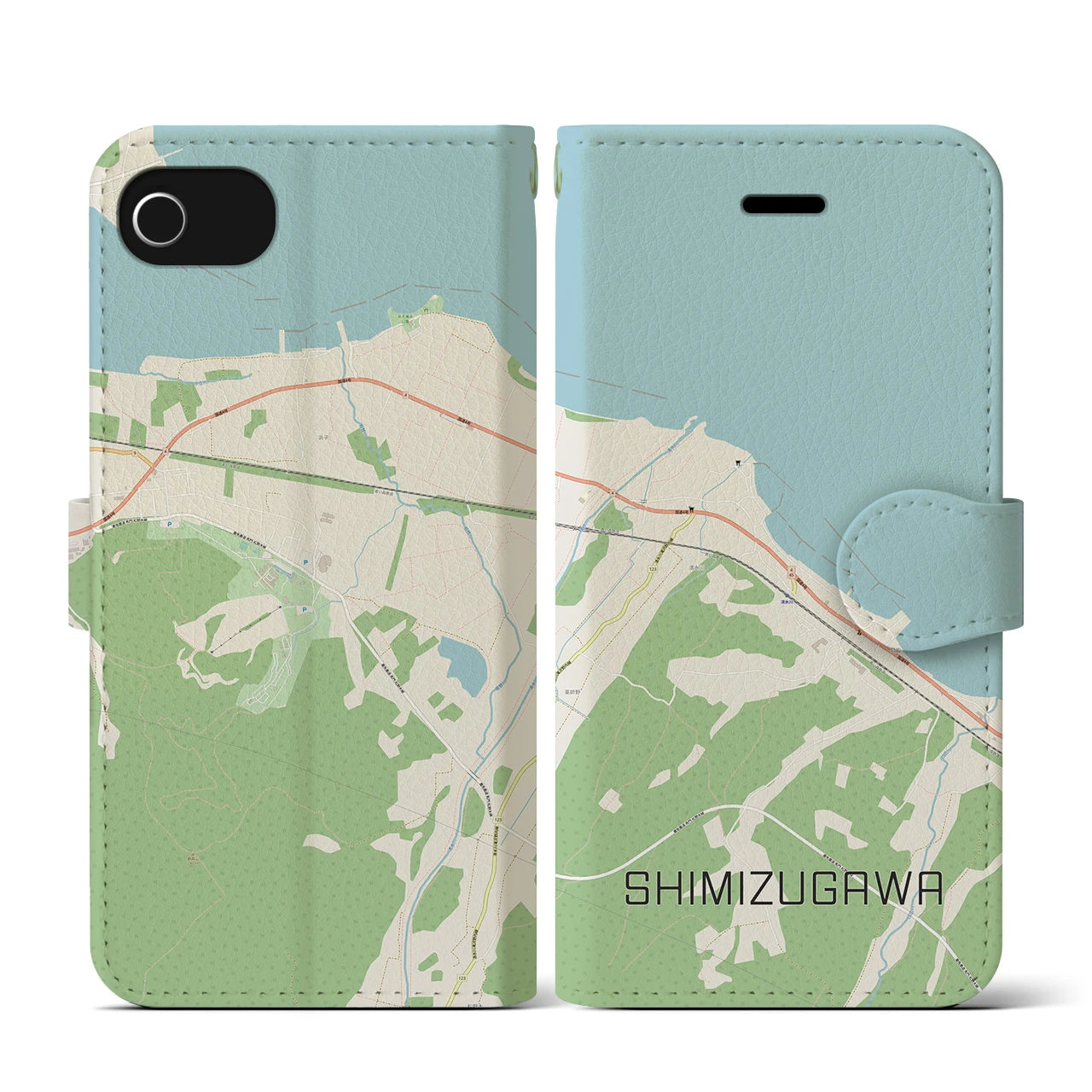 【清水川(青森県)】地図柄iPhoneケース(手帳タイプ)ナチュラル・iPhone SE(第3 / 第2世代) / 8 / 7 / 6s / 6 用