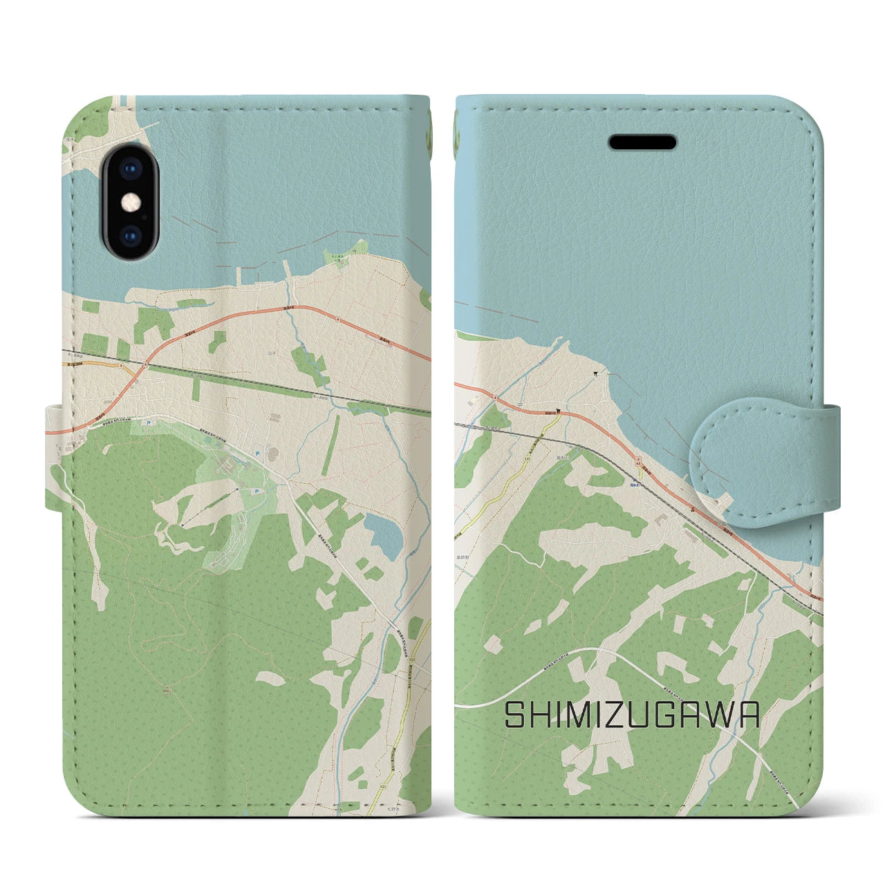 【清水川(青森県)】地図柄iPhoneケース(手帳タイプ)ナチュラル・iPhone XS / X 用