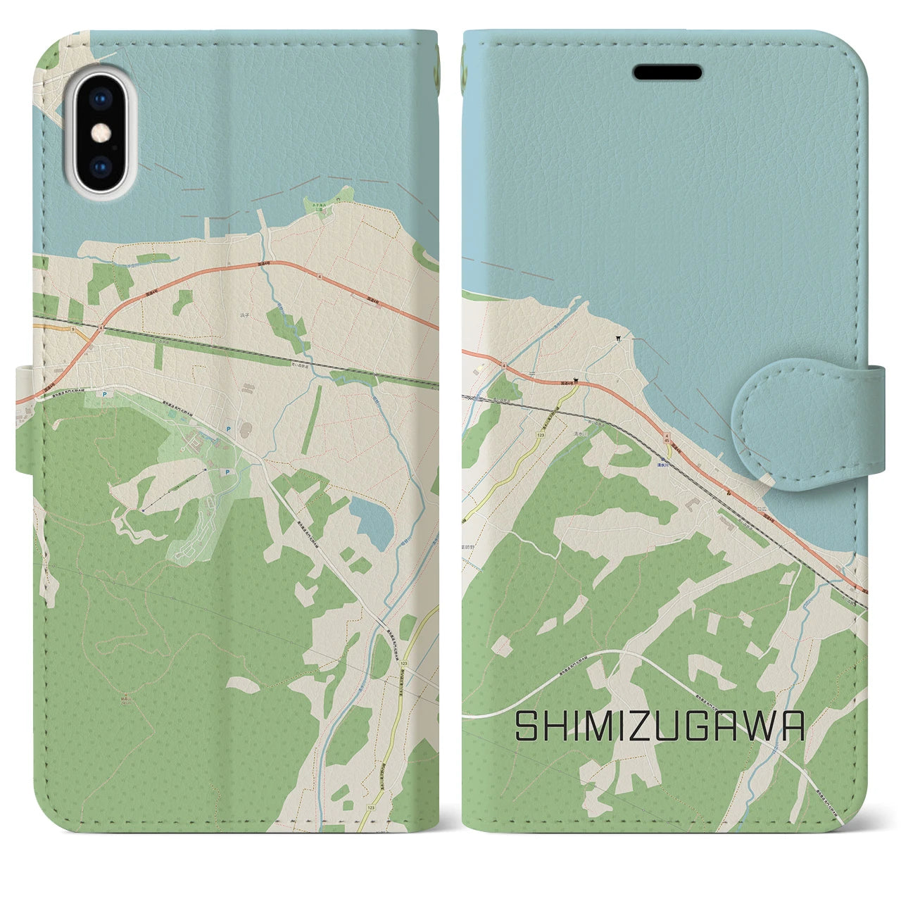 【清水川(青森県)】地図柄iPhoneケース(手帳タイプ)ナチュラル・iPhone XS Max 用