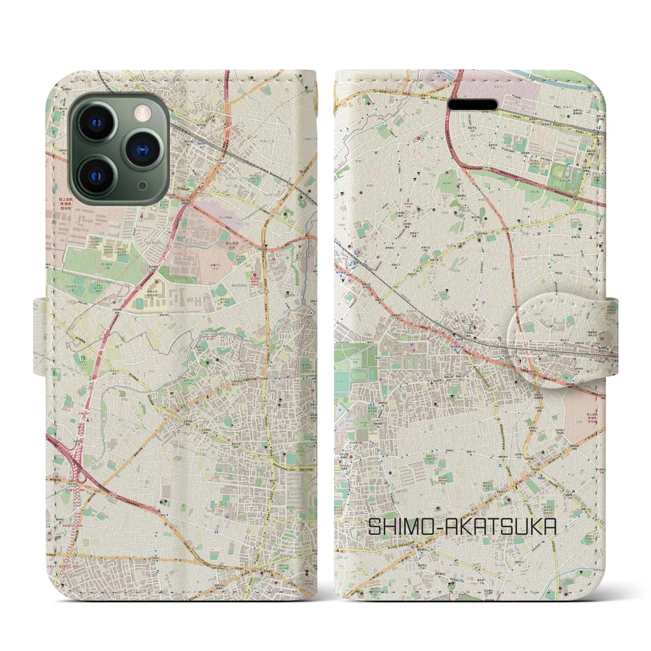 【下赤塚(東京都)】地図柄iPhoneケース(手帳タイプ)ナチュラル・iPhone 11 Pro 用