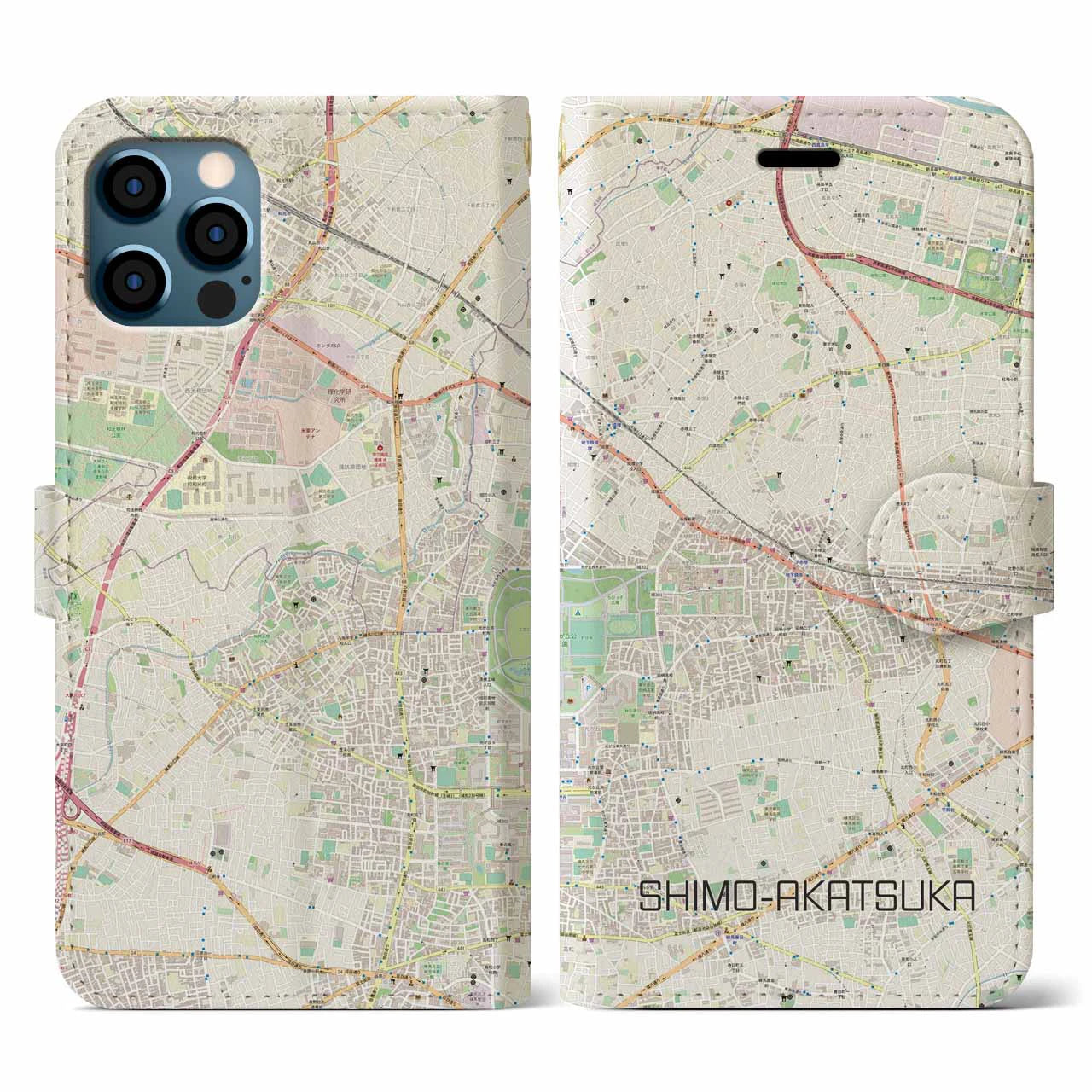 【下赤塚(東京都)】地図柄iPhoneケース(手帳タイプ)ナチュラル・iPhone 12 / 12 Pro 用