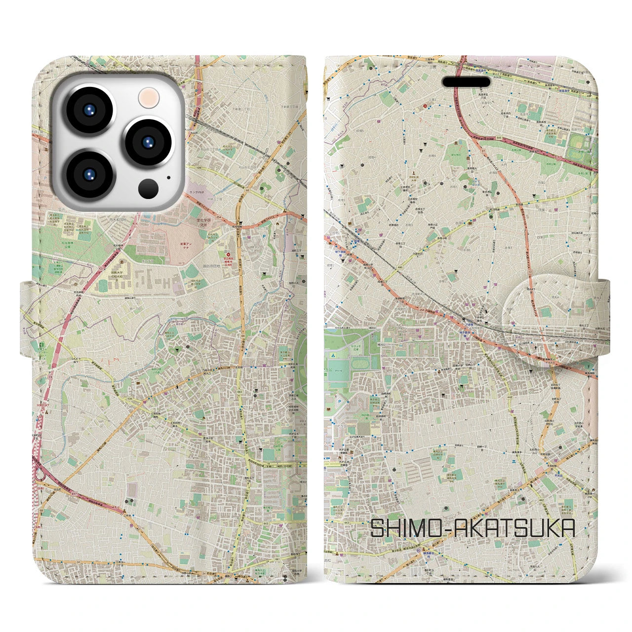 【下赤塚(東京都)】地図柄iPhoneケース(手帳タイプ)ナチュラル・iPhone 13 Pro 用