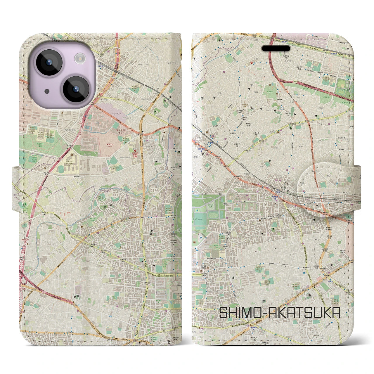 【下赤塚(東京都)】地図柄iPhoneケース(手帳タイプ)ナチュラル・iPhone 14 用
