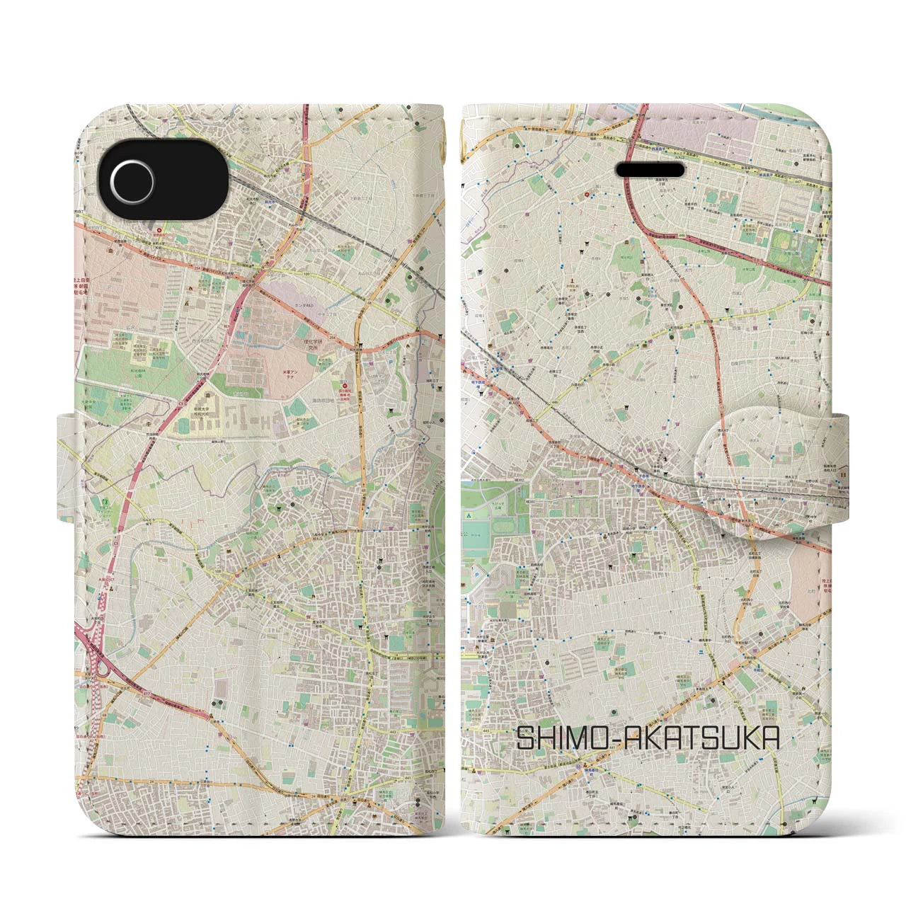 【下赤塚(東京都)】地図柄iPhoneケース(手帳タイプ)ナチュラル・iPhone SE(第3 / 第2世代) / 8 / 7 / 6s / 6 用