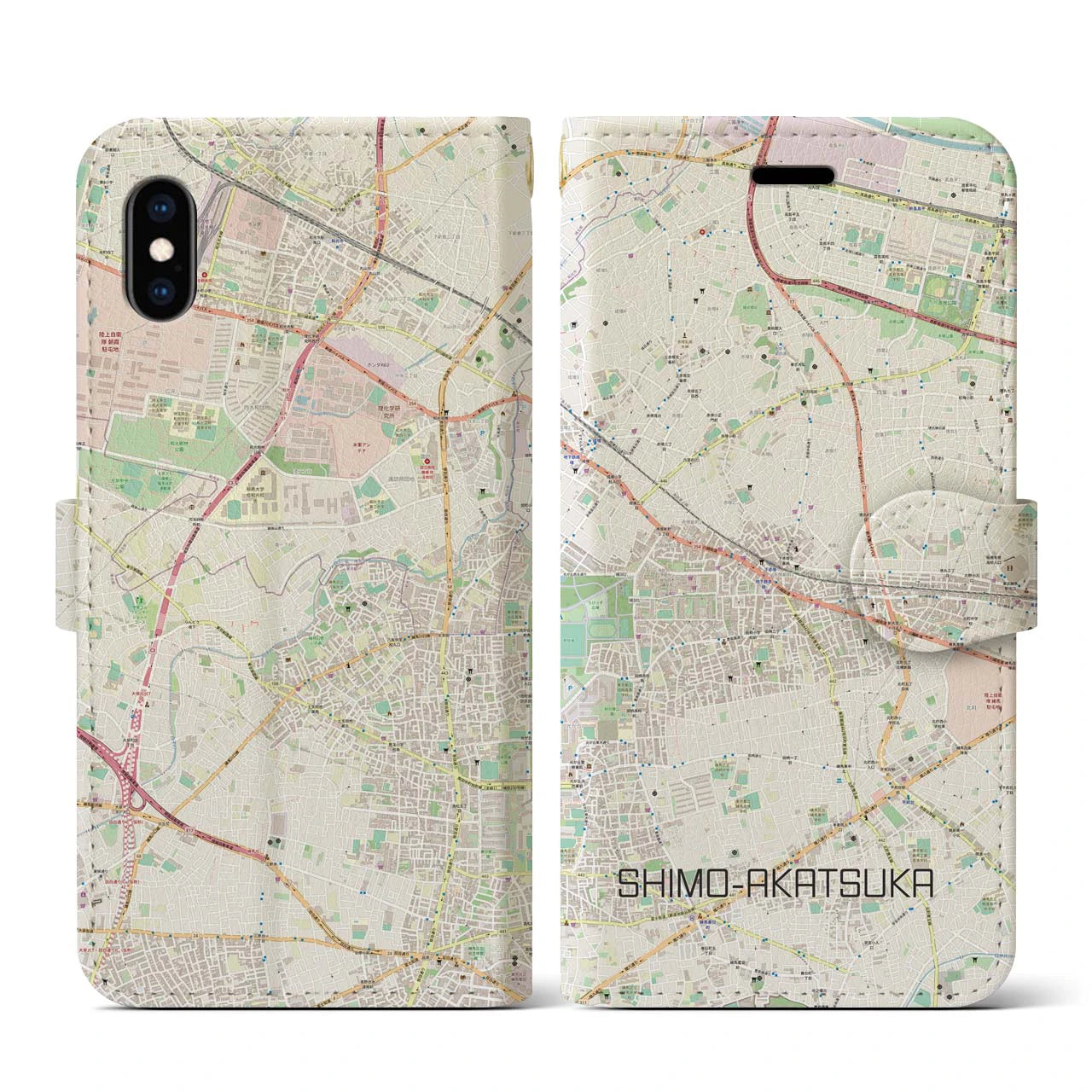 【下赤塚(東京都)】地図柄iPhoneケース(手帳タイプ)ナチュラル・iPhone XS / X 用