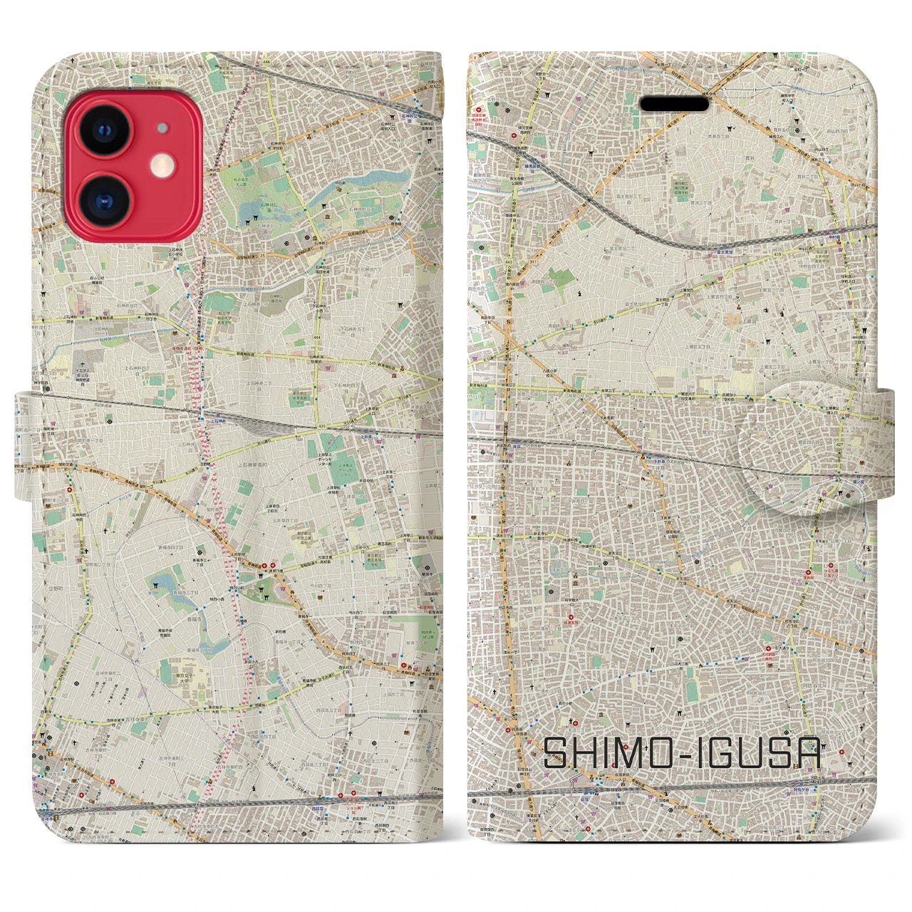 【下井草(東京都)】地図柄iPhoneケース(手帳タイプ)ナチュラル・iPhone 11 用