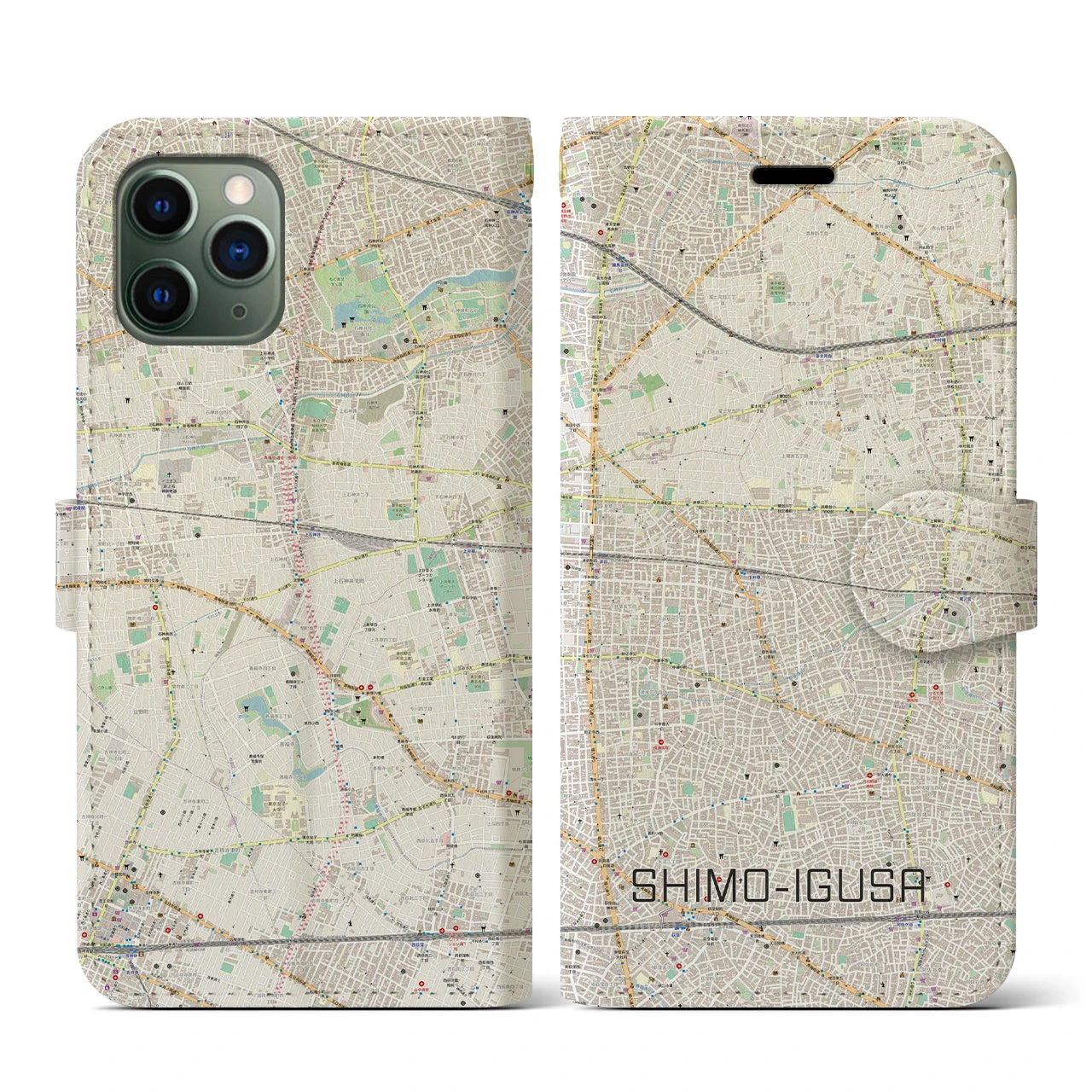 【下井草(東京都)】地図柄iPhoneケース(手帳タイプ)ナチュラル・iPhone 11 Pro 用