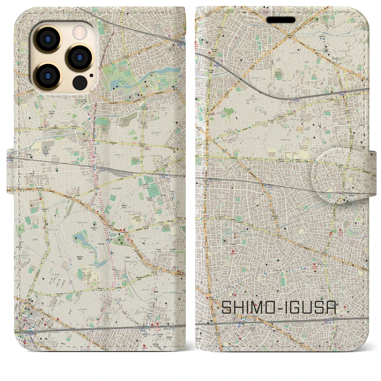【下井草(東京都)】地図柄iPhoneケース(手帳タイプ)ナチュラル・iPhone 12 Pro Max 用