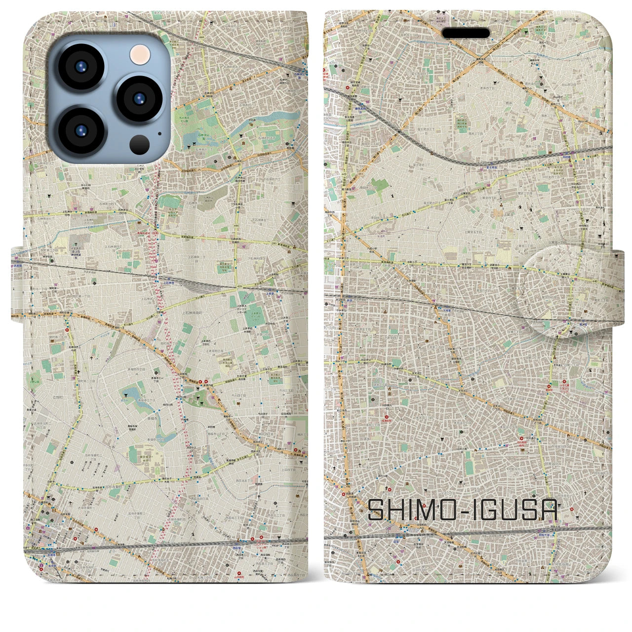 【下井草(東京都)】地図柄iPhoneケース(手帳タイプ)ナチュラル・iPhone 13 Pro Max 用