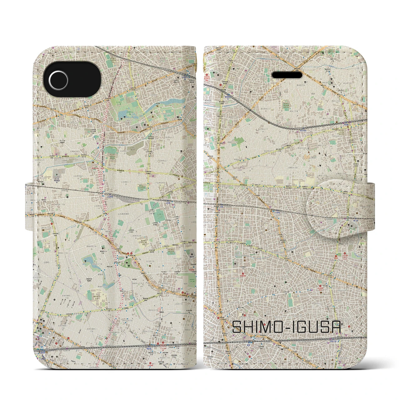 【下井草(東京都)】地図柄iPhoneケース(手帳タイプ)ナチュラル・iPhone SE(第3 / 第2世代) / 8 / 7 / 6s / 6 用