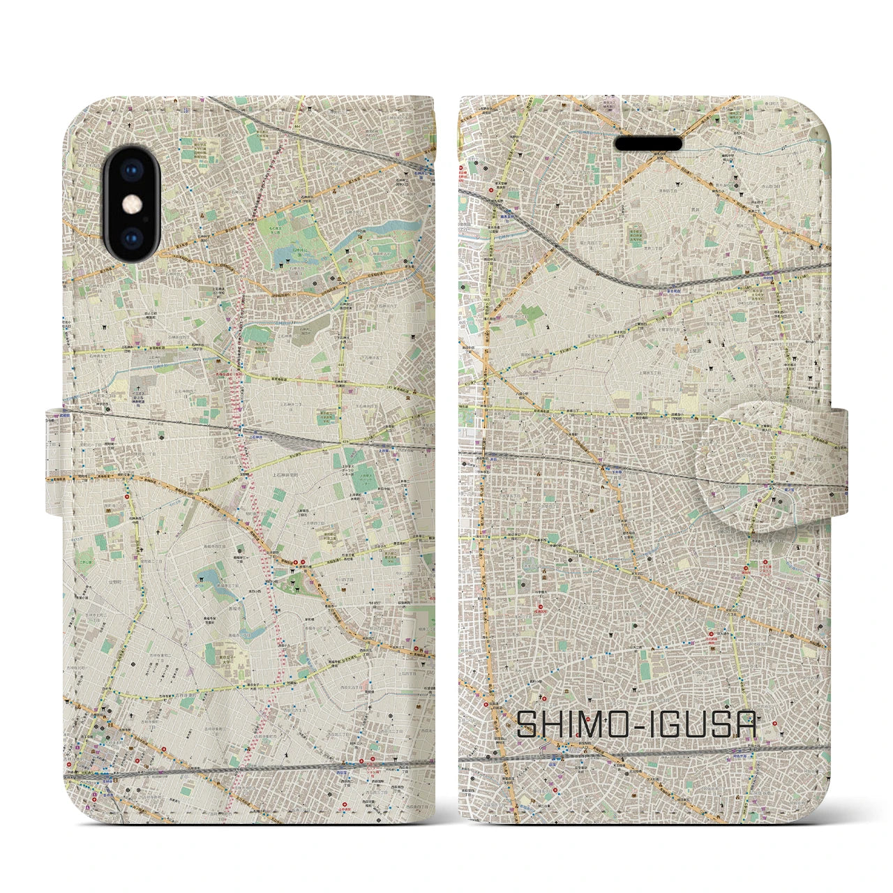 【下井草(東京都)】地図柄iPhoneケース(手帳タイプ)ナチュラル・iPhone XS / X 用
