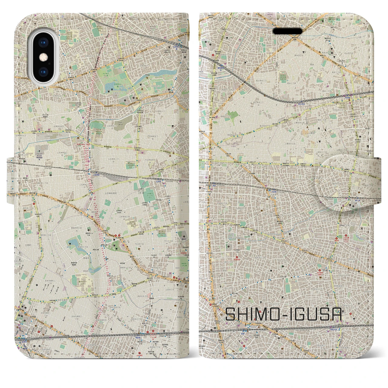 【下井草(東京都)】地図柄iPhoneケース(手帳タイプ)ナチュラル・iPhone XS Max 用