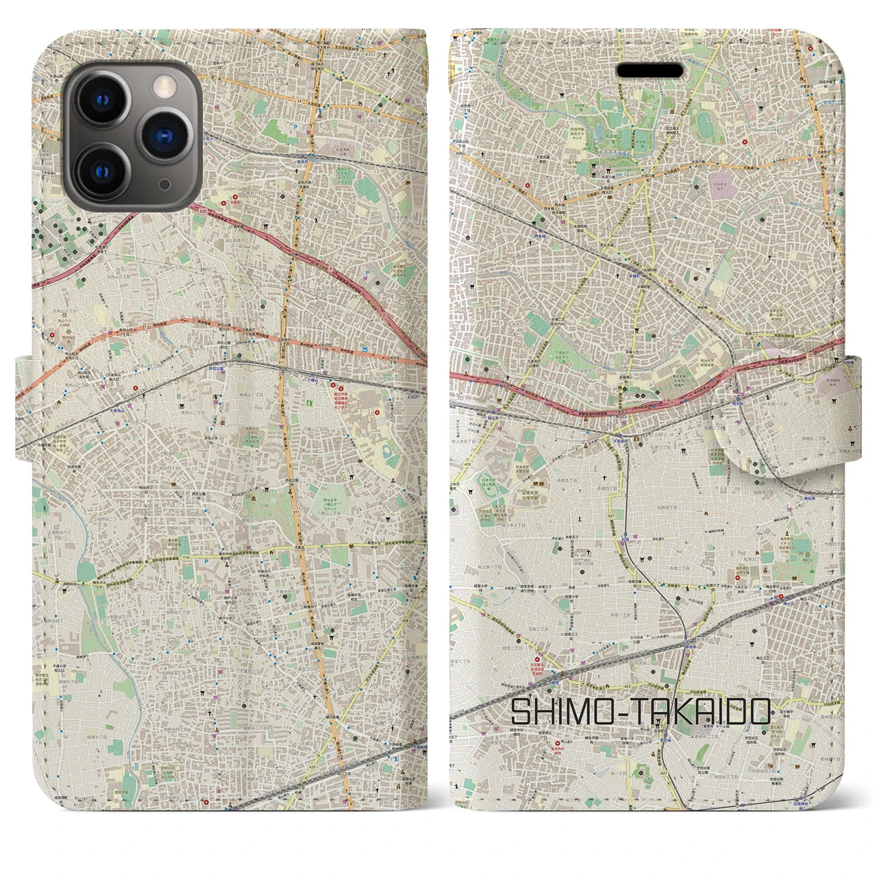 【下高井戸(東京都)】地図柄iPhoneケース(手帳タイプ)ナチュラル・iPhone 11 Pro Max 用