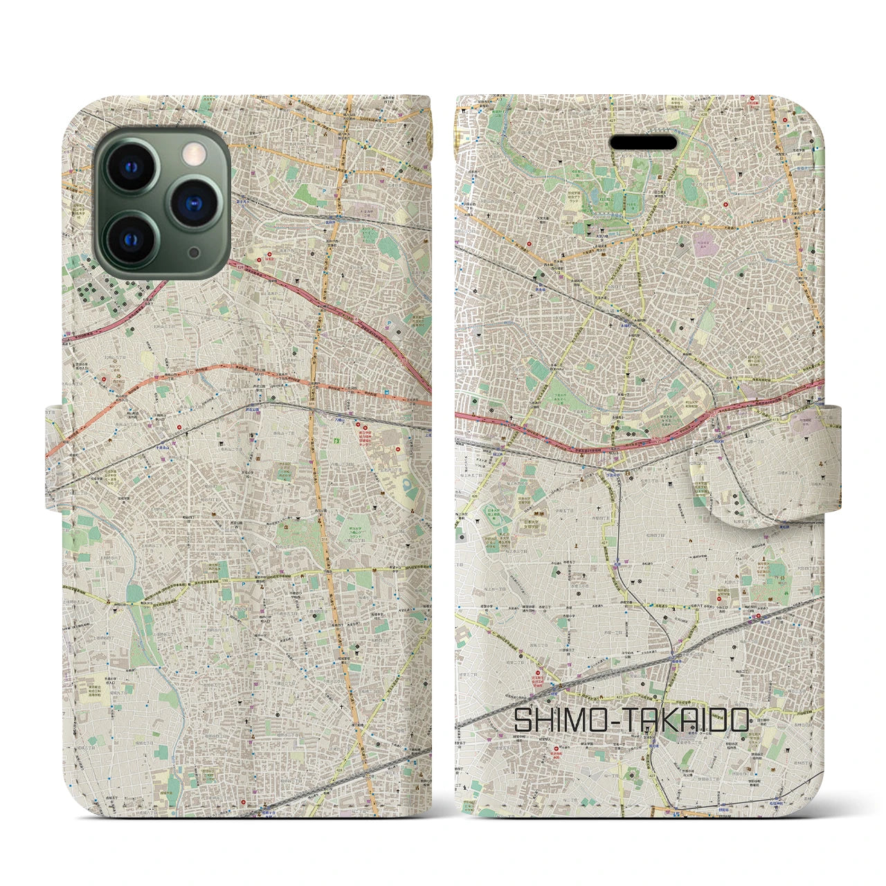【下高井戸(東京都)】地図柄iPhoneケース(手帳タイプ)ナチュラル・iPhone 11 Pro 用