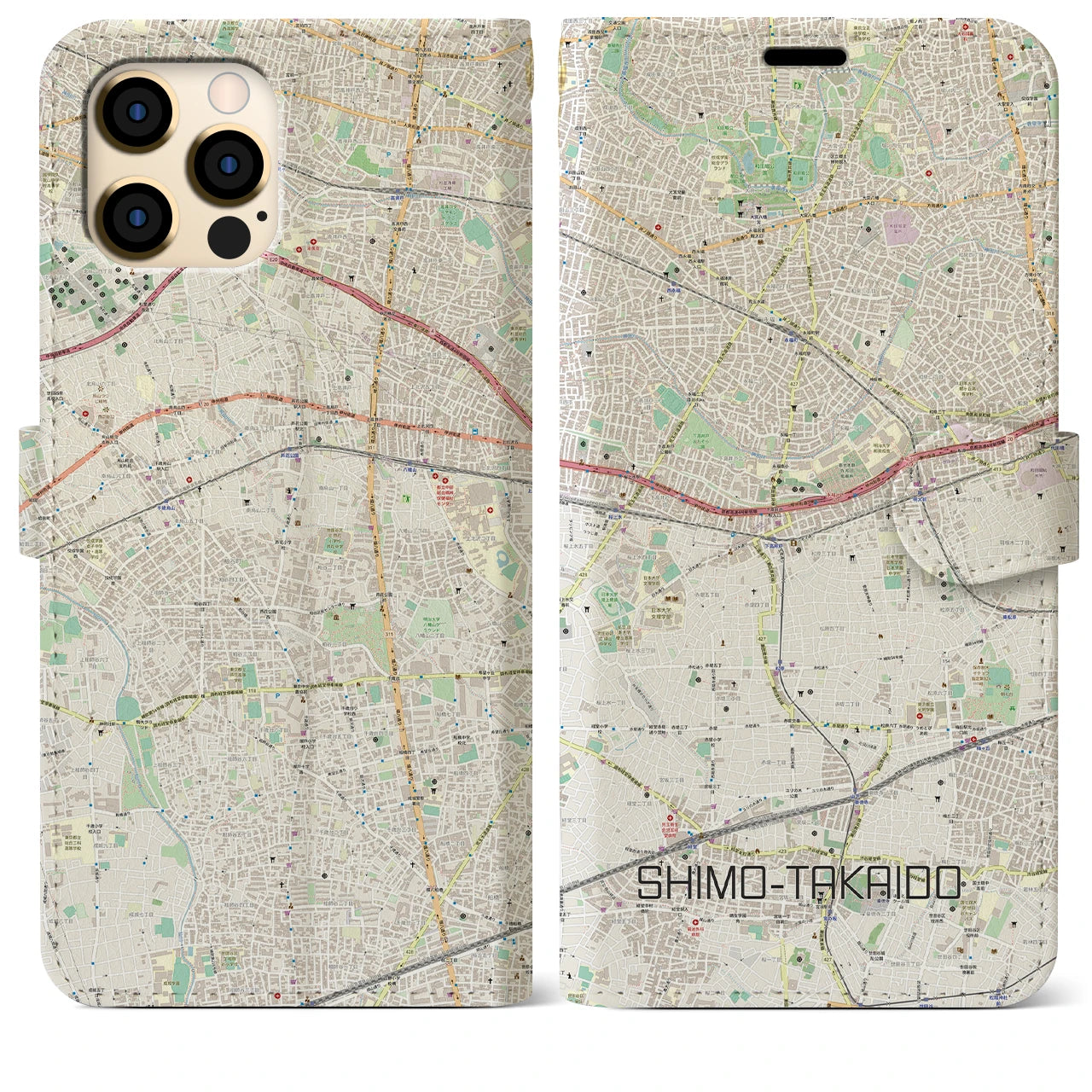 【下高井戸(東京都)】地図柄iPhoneケース(手帳タイプ)ナチュラル・iPhone 12 Pro Max 用