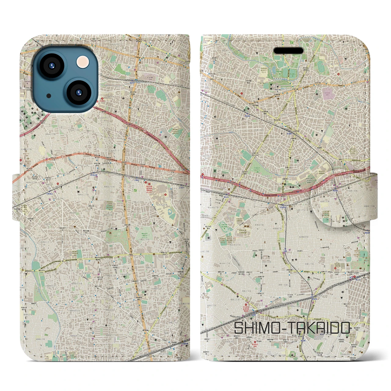 【下高井戸(東京都)】地図柄iPhoneケース(手帳タイプ)ナチュラル・iPhone 13 用