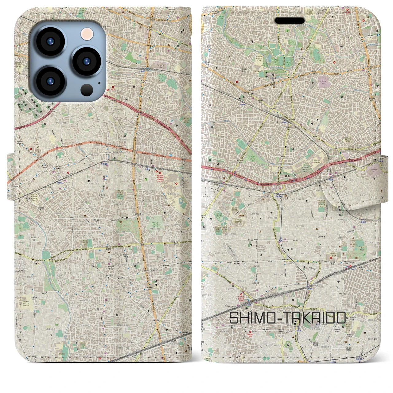 【下高井戸(東京都)】地図柄iPhoneケース(手帳タイプ)ナチュラル・iPhone 13 Pro Max 用