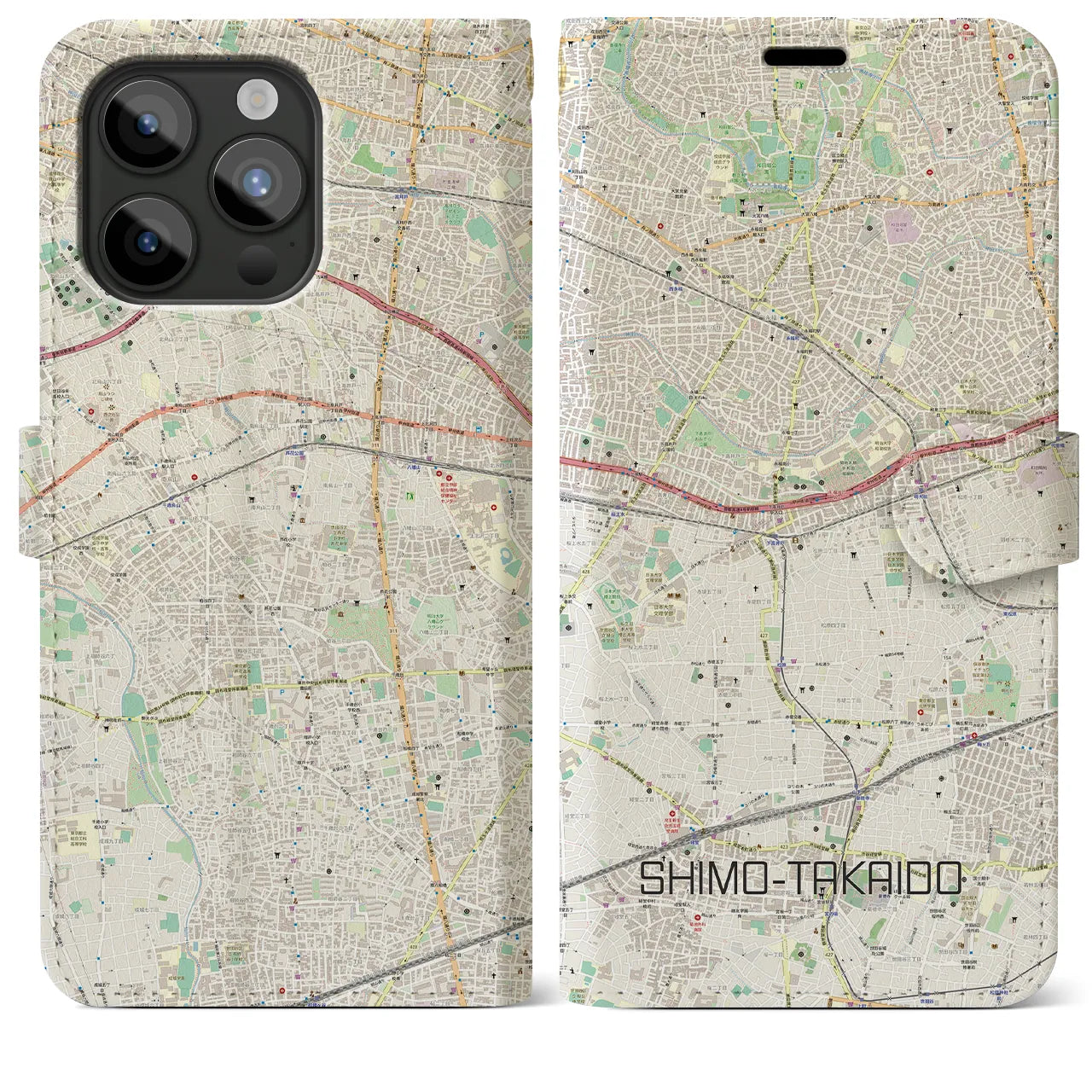 【下高井戸(東京都)】地図柄iPhoneケース(手帳タイプ)ナチュラル・iPhone 15 Pro Max 用