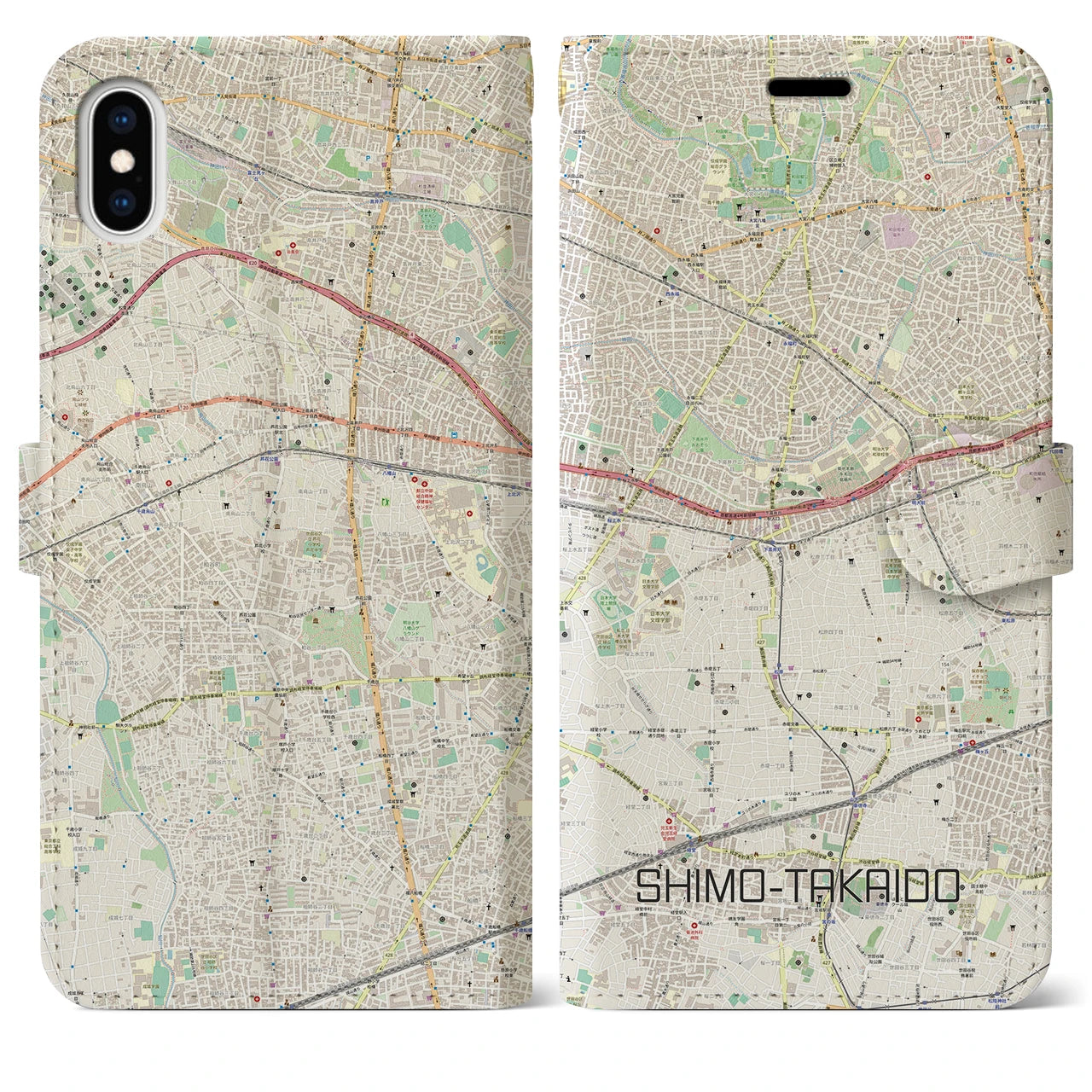 【下高井戸(東京都)】地図柄iPhoneケース(手帳タイプ)ナチュラル・iPhone XS Max 用