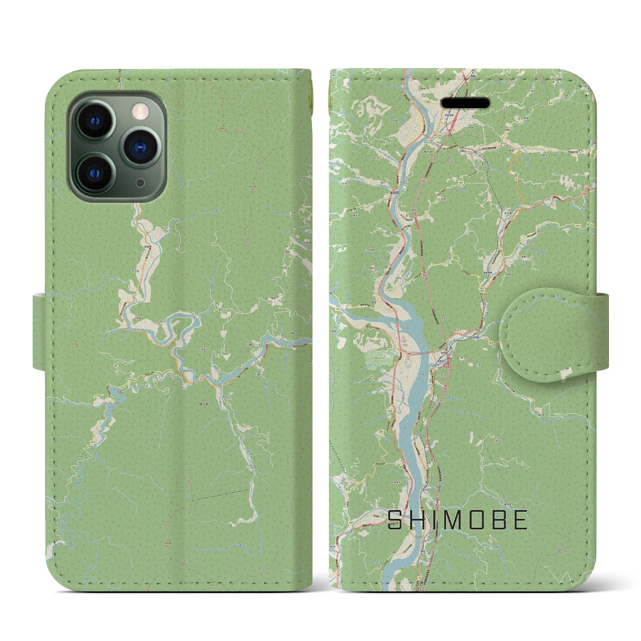 【下部(山梨県)】地図柄iPhoneケース(手帳タイプ)ナチュラル・iPhone 11 Pro 用