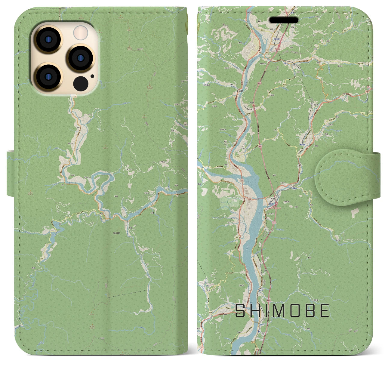【下部(山梨県)】地図柄iPhoneケース(手帳タイプ)ナチュラル・iPhone 12 Pro Max 用