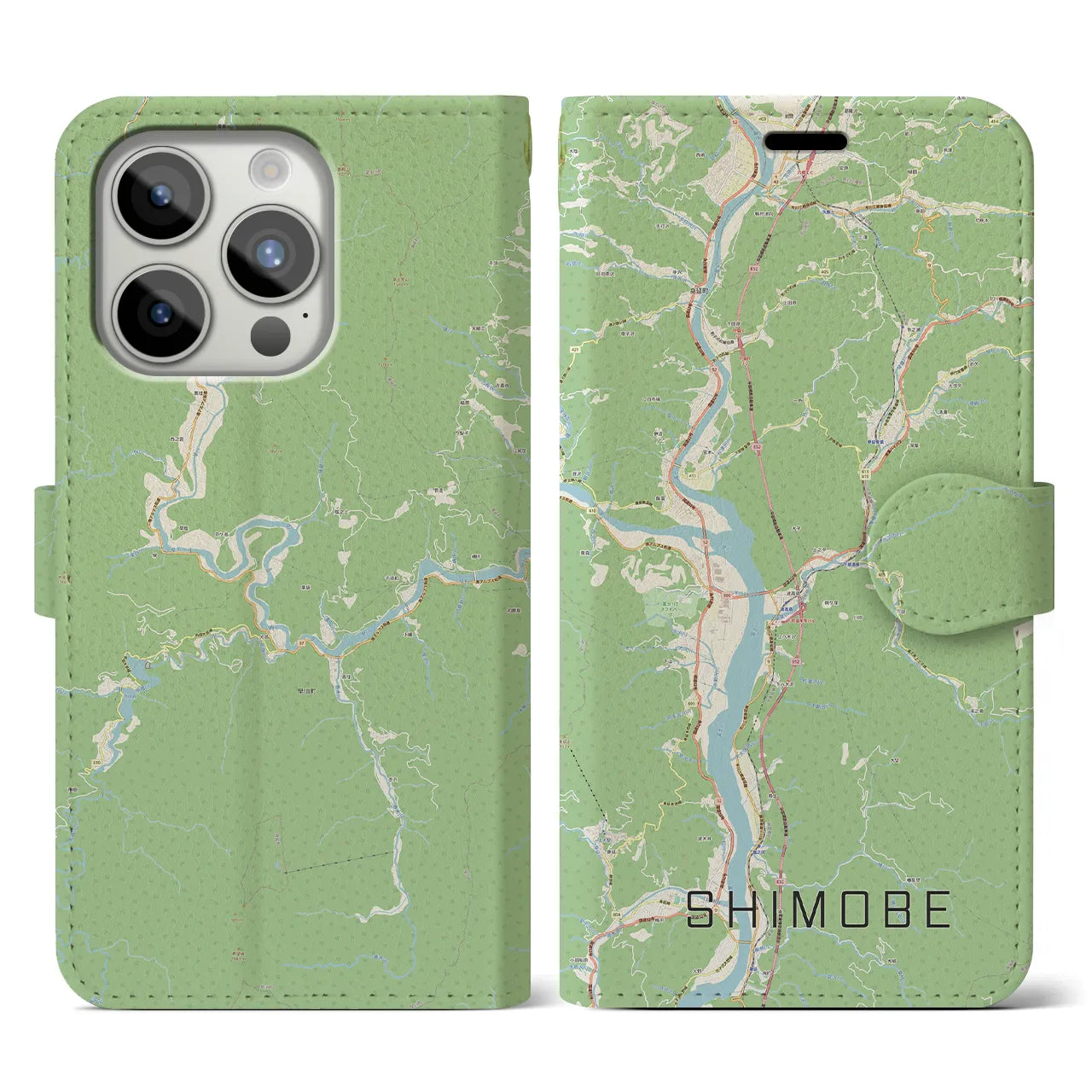 【下部(山梨県)】地図柄iPhoneケース(手帳タイプ)ナチュラル・iPhone 15 Pro 用