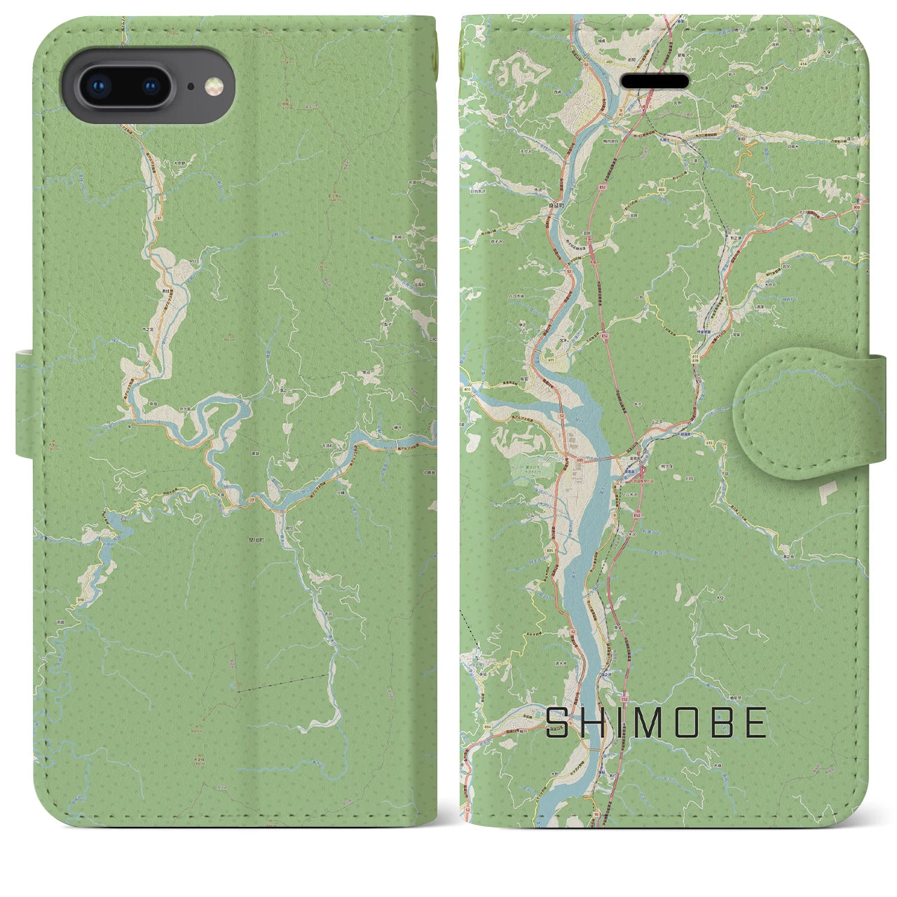 【下部(山梨県)】地図柄iPhoneケース(手帳タイプ)ナチュラル・iPhone 8Plus /7Plus / 6sPlus / 6Plus 用