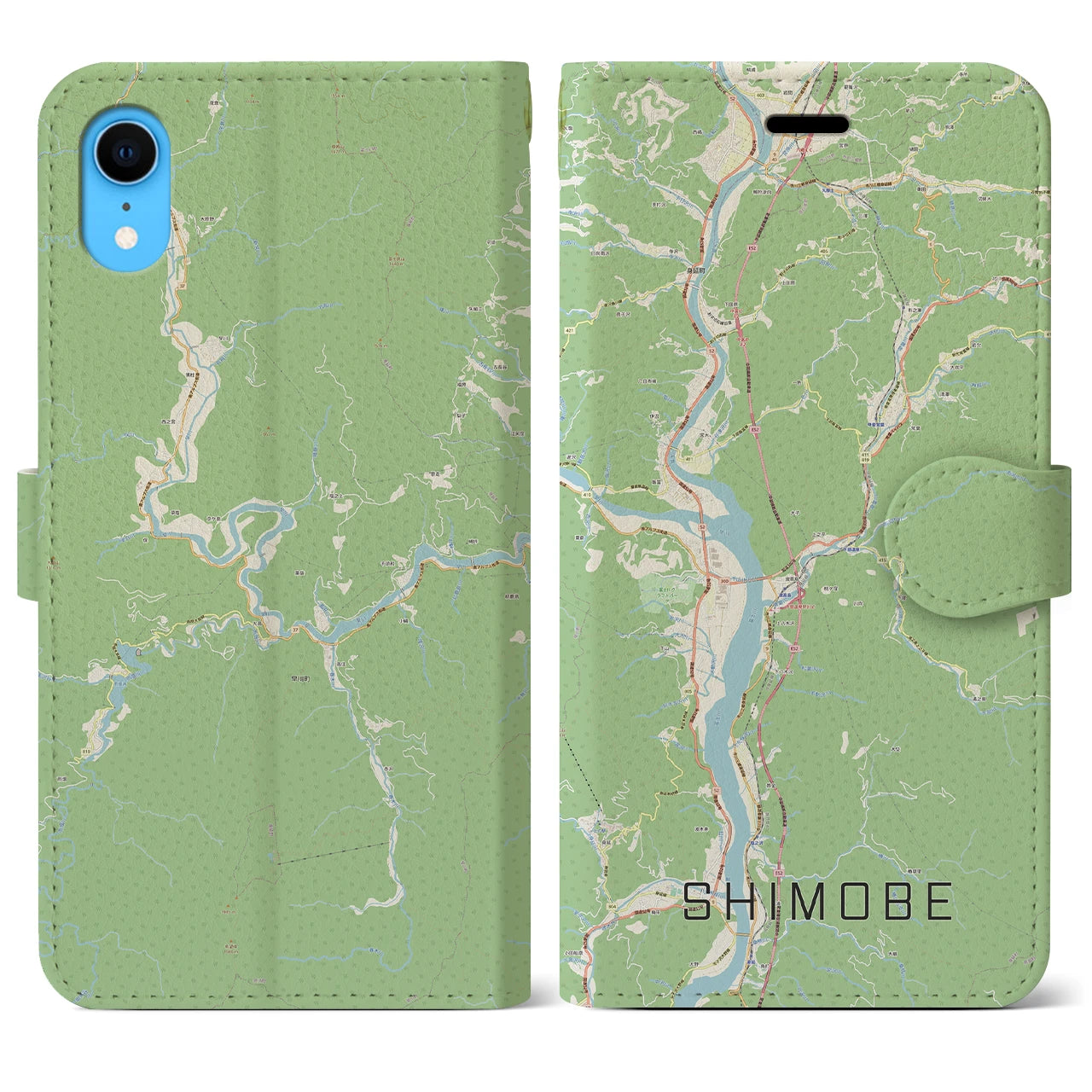 【下部(山梨県)】地図柄iPhoneケース(手帳タイプ)ナチュラル・iPhone XR 用