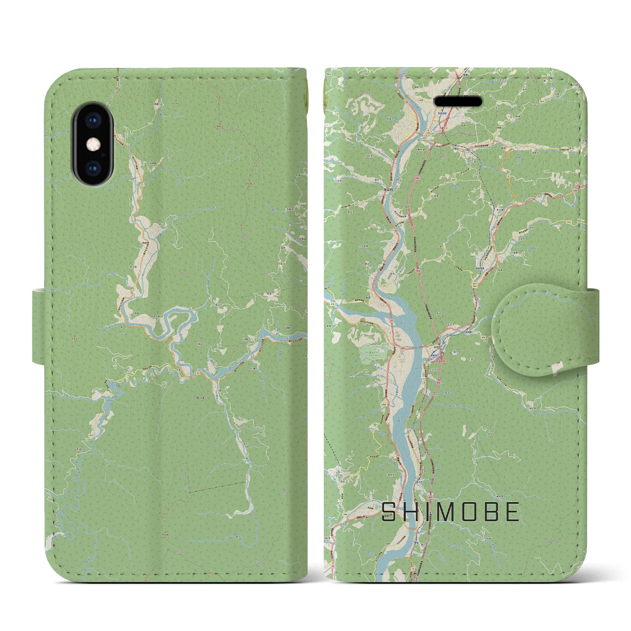 【下部(山梨県)】地図柄iPhoneケース(手帳タイプ)ナチュラル・iPhone XS / X 用