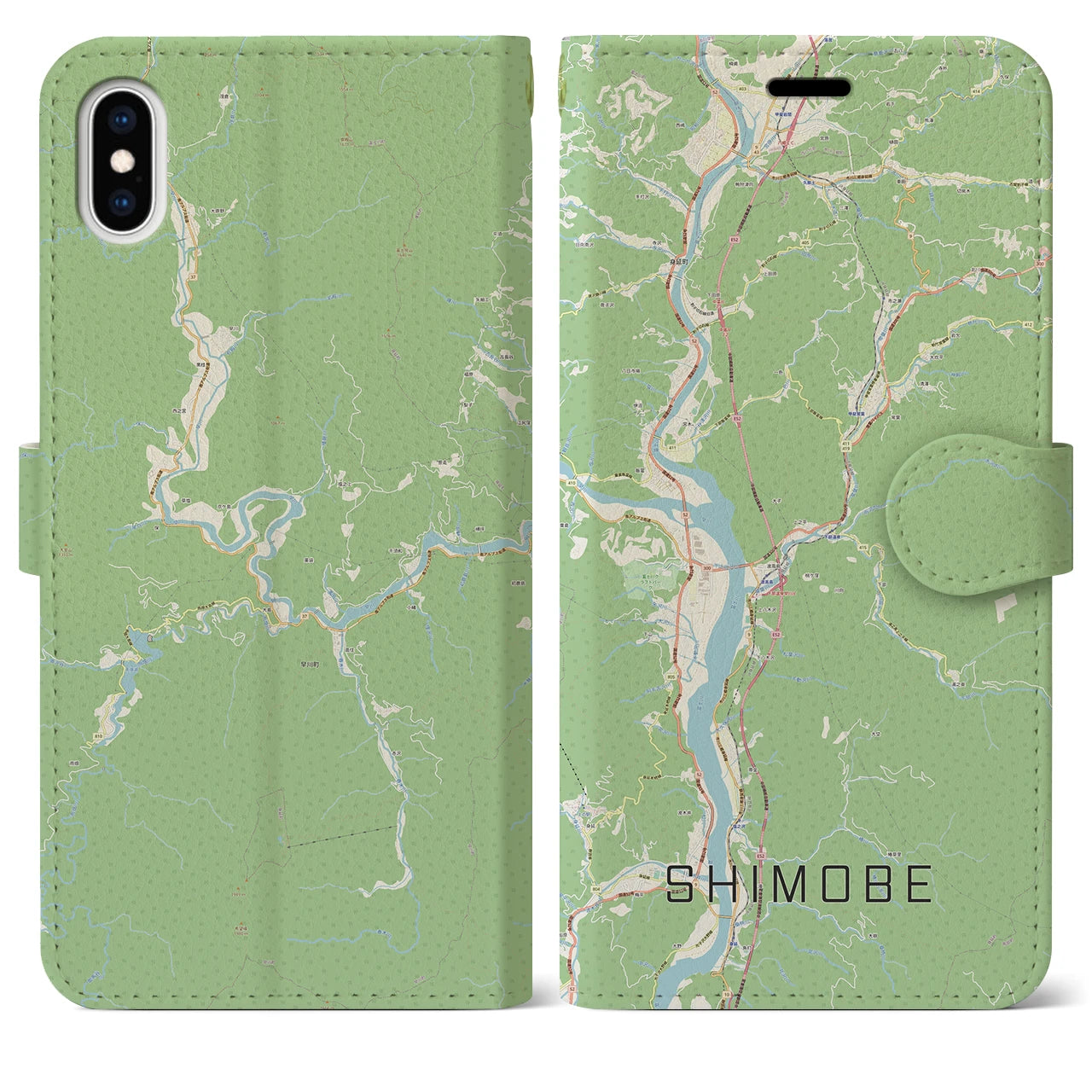 【下部(山梨県)】地図柄iPhoneケース(手帳タイプ)ナチュラル・iPhone XS Max 用