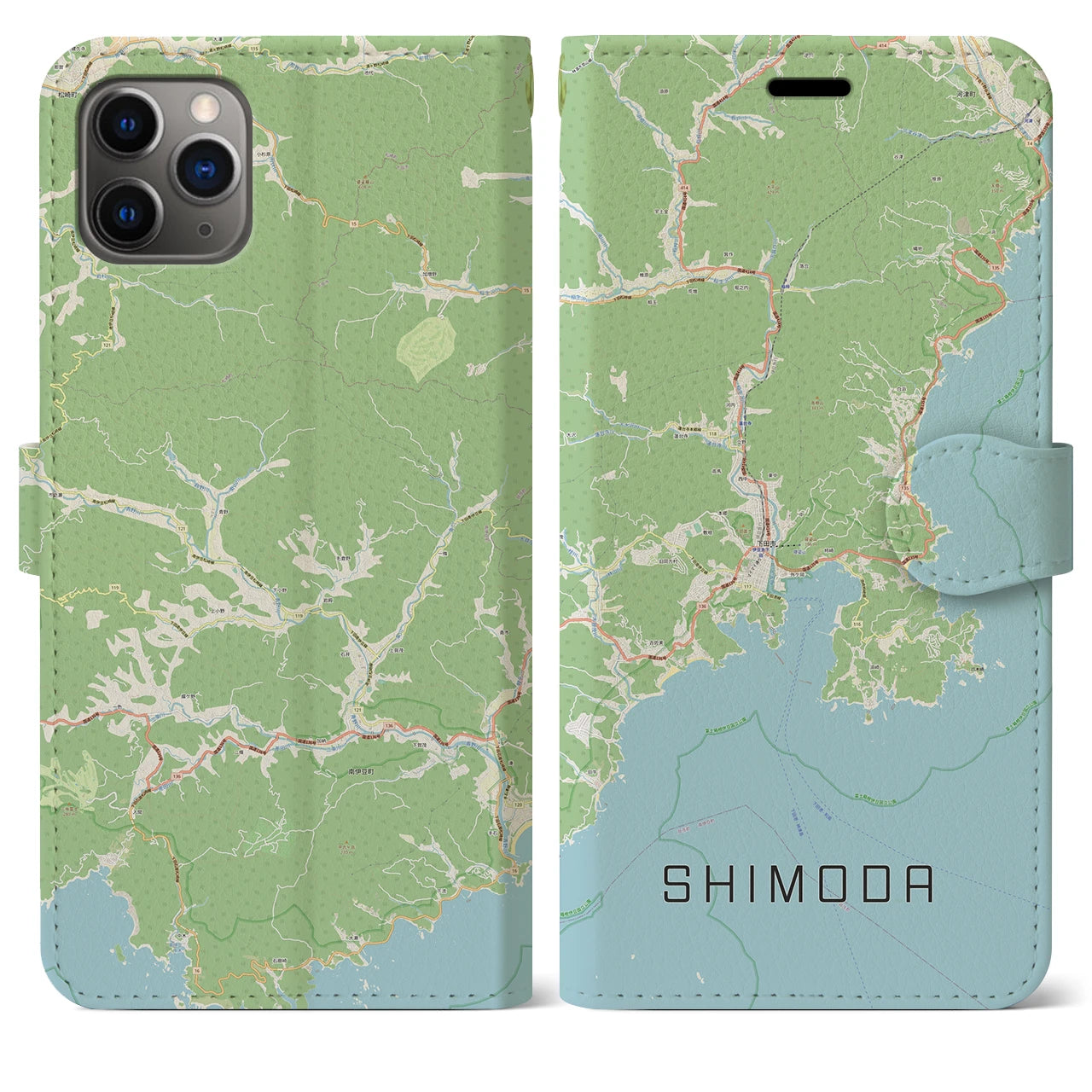 【下田(静岡県)】地図柄iPhoneケース(手帳タイプ)ナチュラル・iPhone 11 Pro Max 用