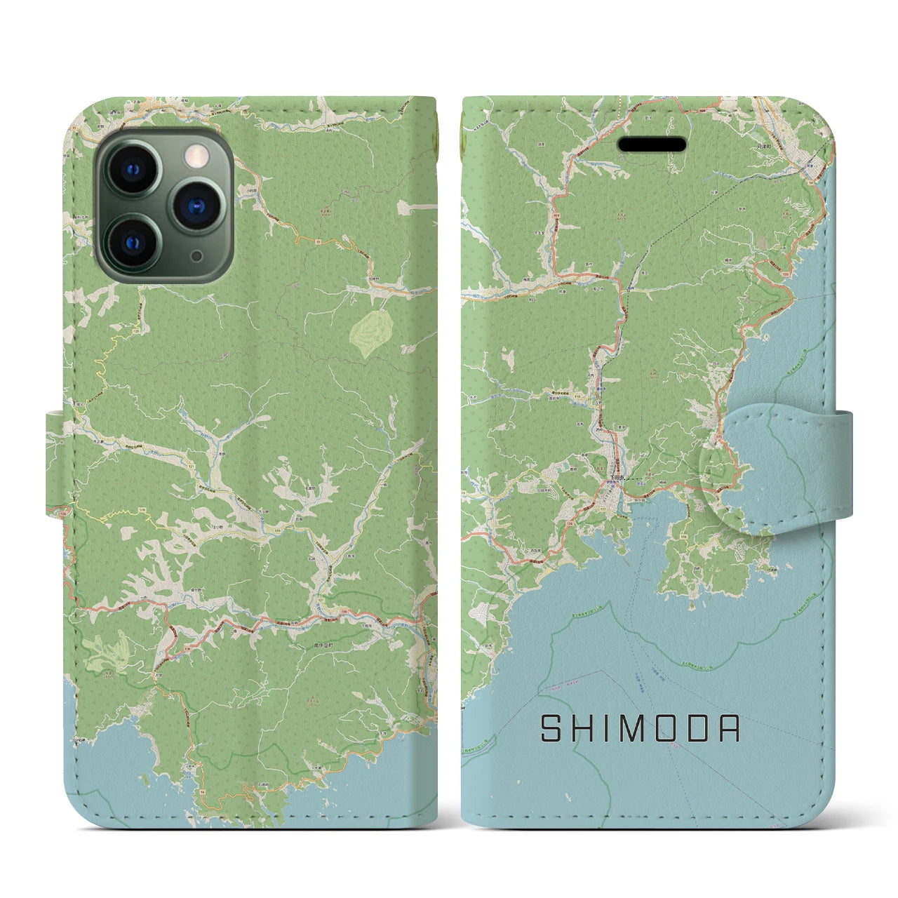 【下田(静岡県)】地図柄iPhoneケース(手帳タイプ)ナチュラル・iPhone 11 Pro 用