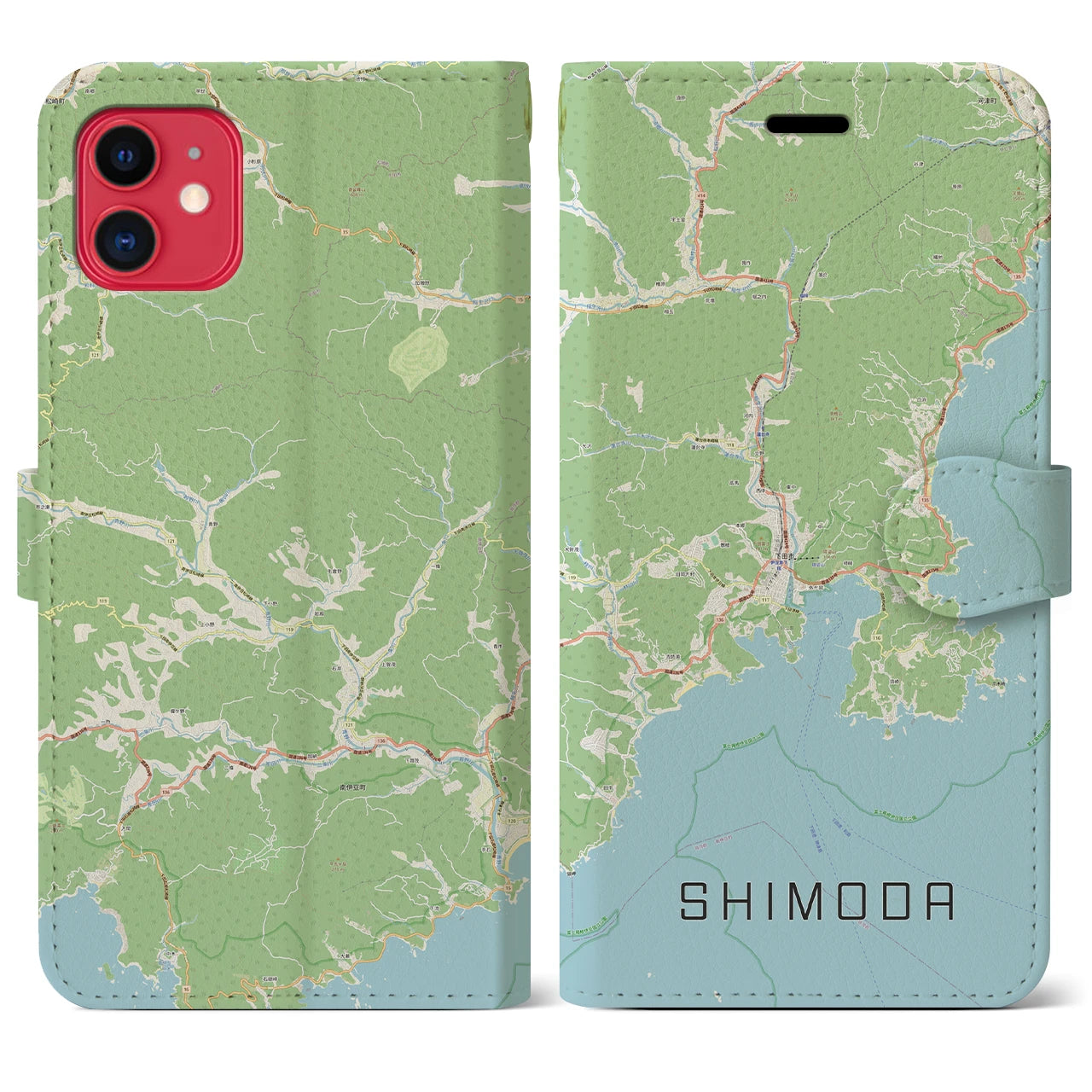 【下田(静岡県)】地図柄iPhoneケース(手帳タイプ)ナチュラル・iPhone 11 用