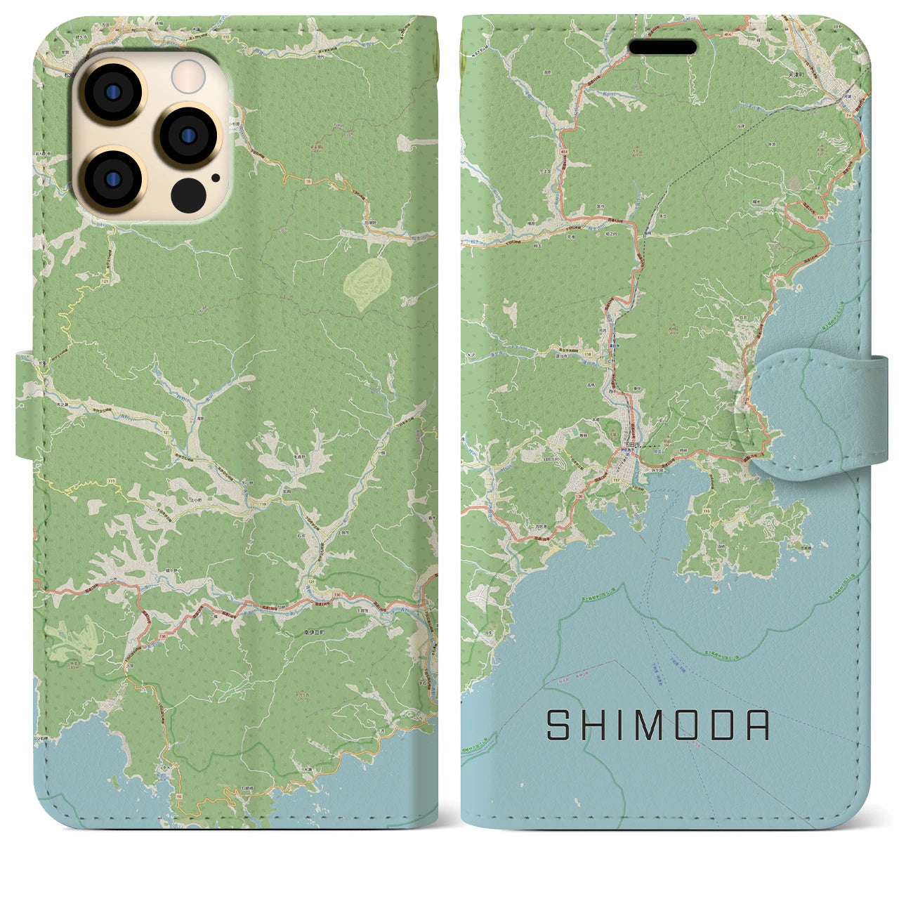 【下田(静岡県)】地図柄iPhoneケース(手帳タイプ)ナチュラル・iPhone 12 Pro Max 用