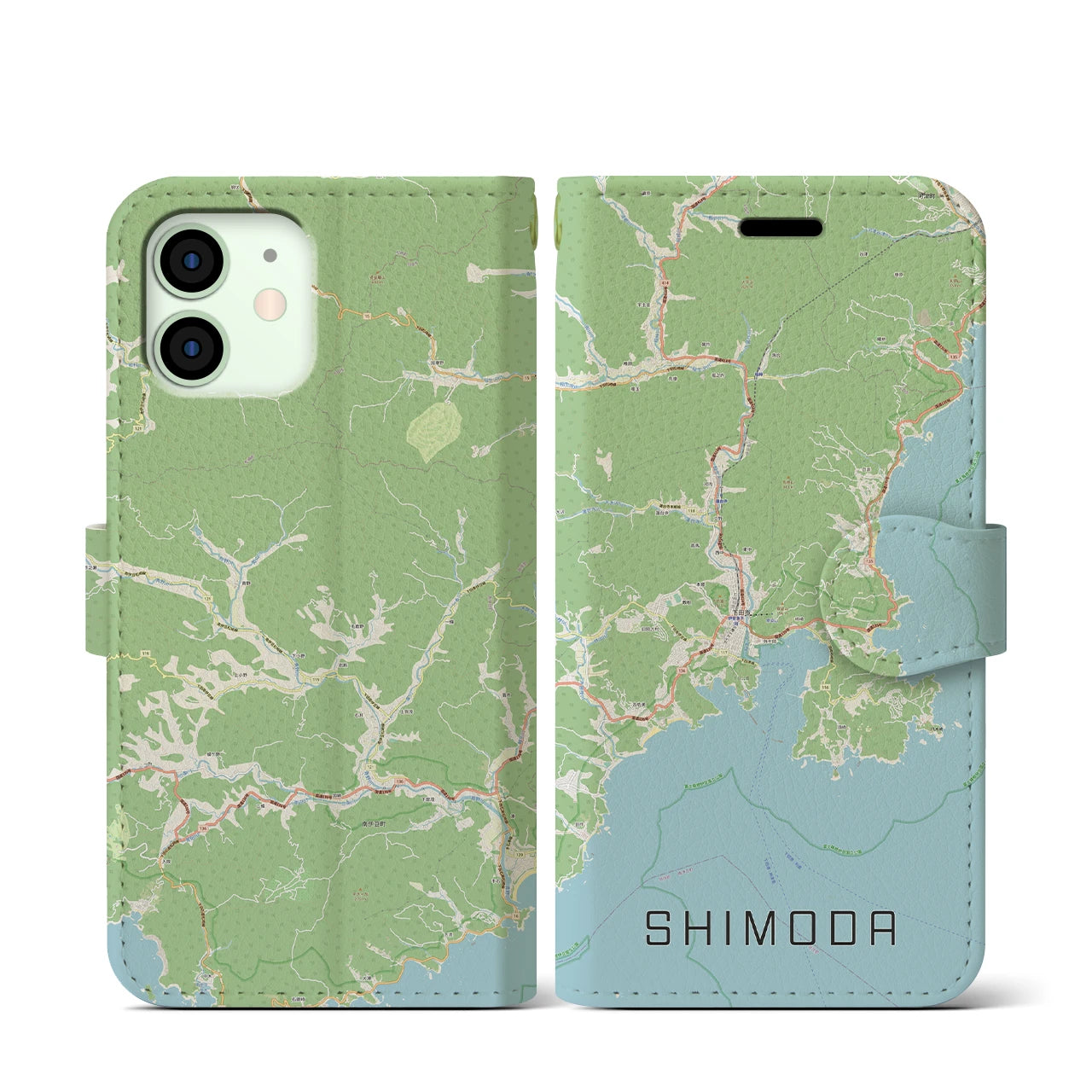【下田(静岡県)】地図柄iPhoneケース(手帳タイプ)ナチュラル・iPhone 12 mini 用