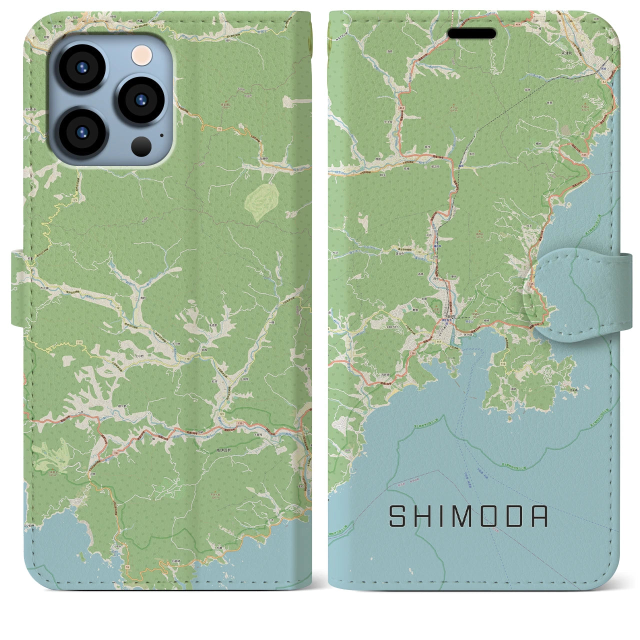 【下田(静岡県)】地図柄iPhoneケース(手帳タイプ)ナチュラル・iPhone 13 Pro Max 用