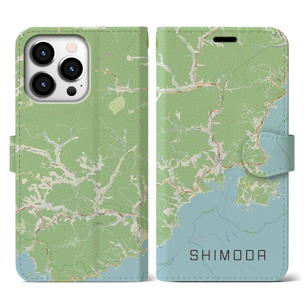 【下田(静岡県)】地図柄iPhoneケース(手帳タイプ)ナチュラル・iPhone 13 Pro 用