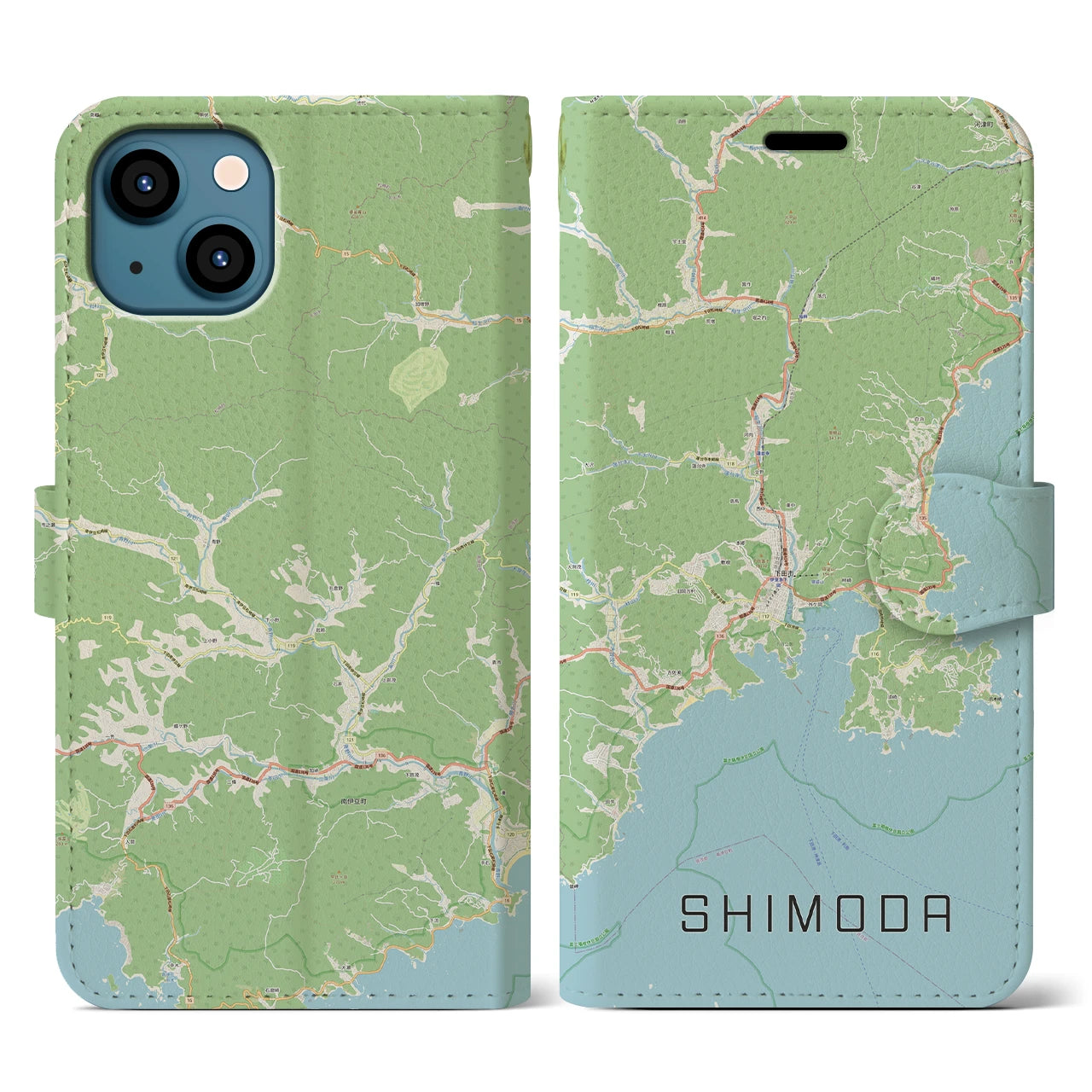 【下田(静岡県)】地図柄iPhoneケース(手帳タイプ)ナチュラル・iPhone 13 用