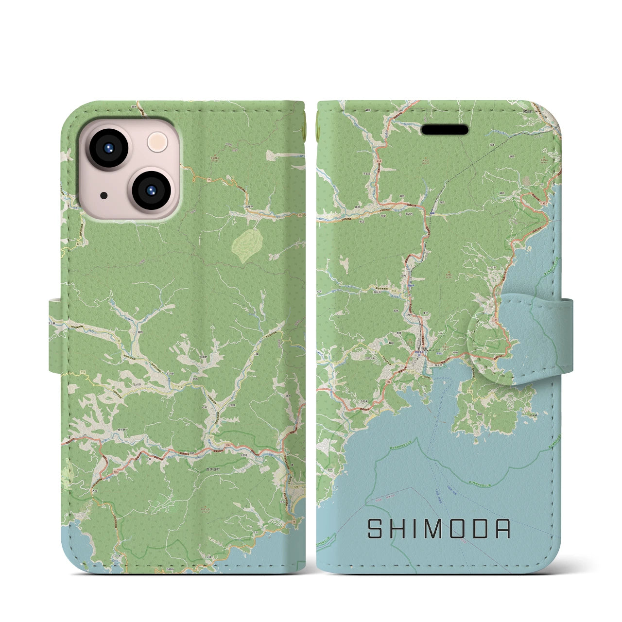 【下田(静岡県)】地図柄iPhoneケース(手帳タイプ)ナチュラル・iPhone 13 mini 用