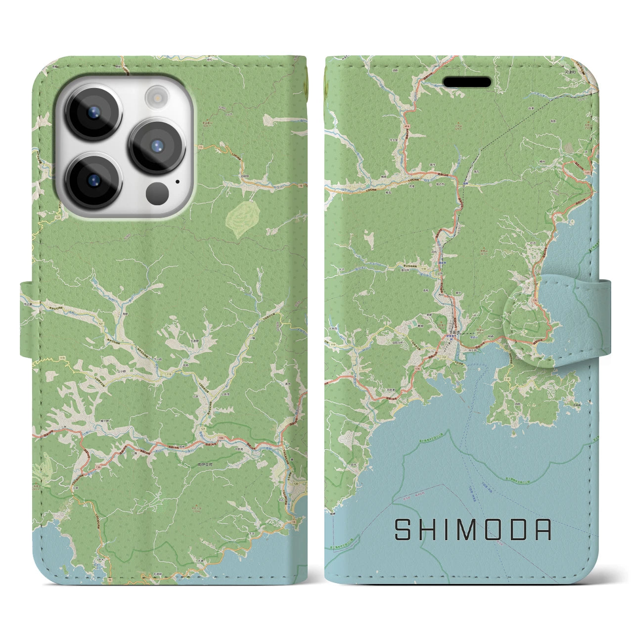 【下田(静岡県)】地図柄iPhoneケース(手帳タイプ)ナチュラル・iPhone 14 Pro 用