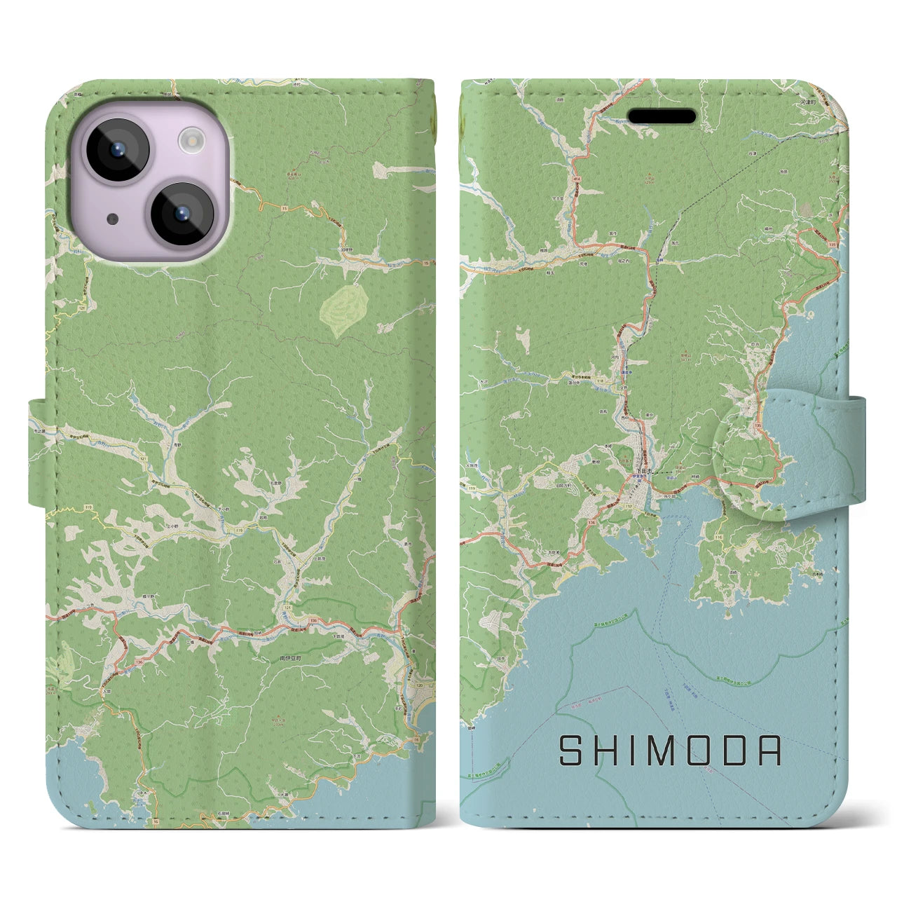 【下田(静岡県)】地図柄iPhoneケース(手帳タイプ)ナチュラル・iPhone 14 用
