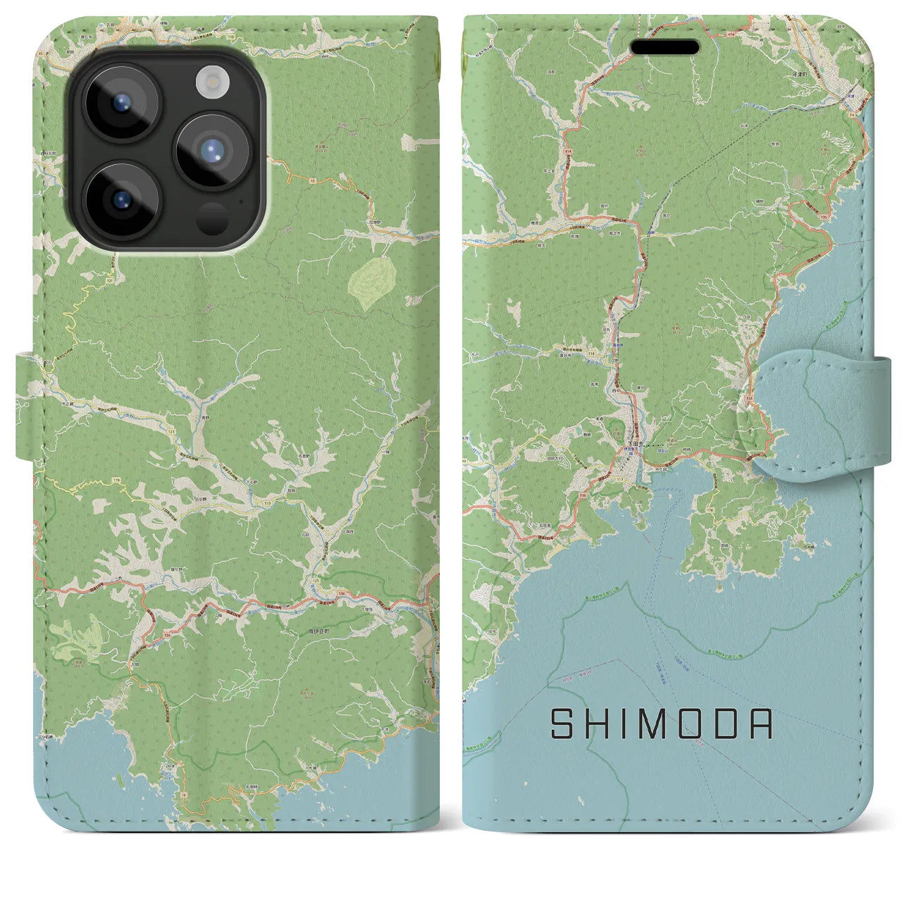 【下田(静岡県)】地図柄iPhoneケース(手帳タイプ)ナチュラル・iPhone 15 Pro Max 用