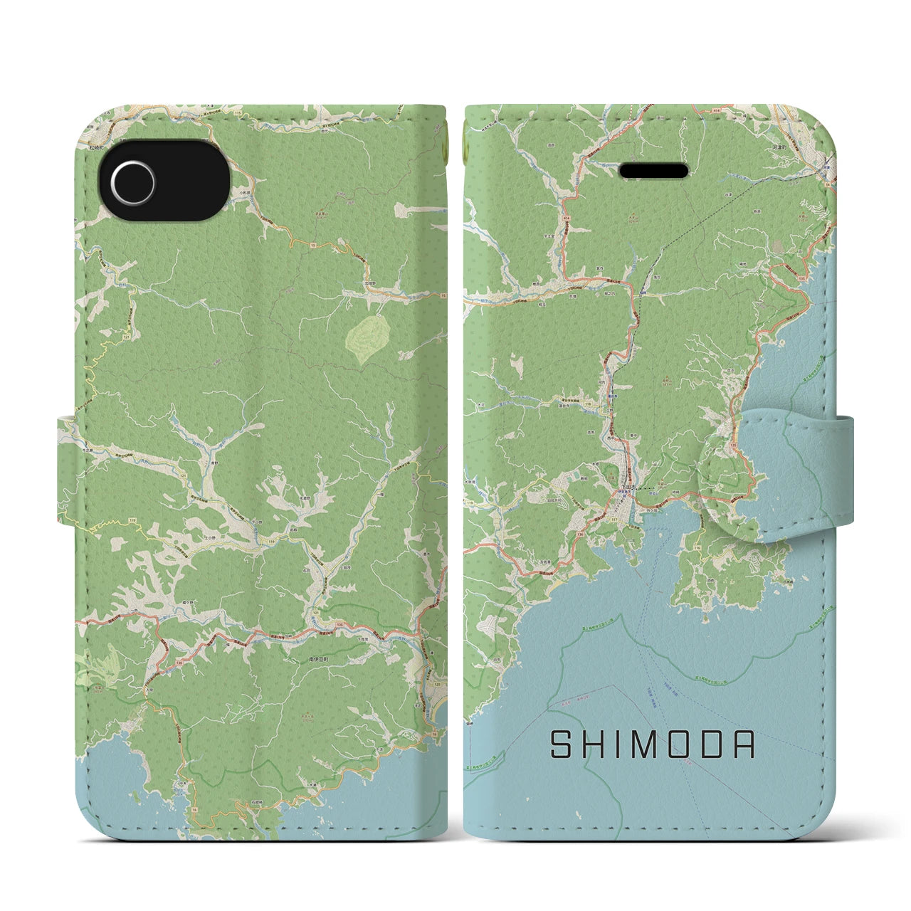 【下田(静岡県)】地図柄iPhoneケース(手帳タイプ)ナチュラル・iPhone SE(第3 / 第2世代) / 8 / 7 / 6s / 6 用